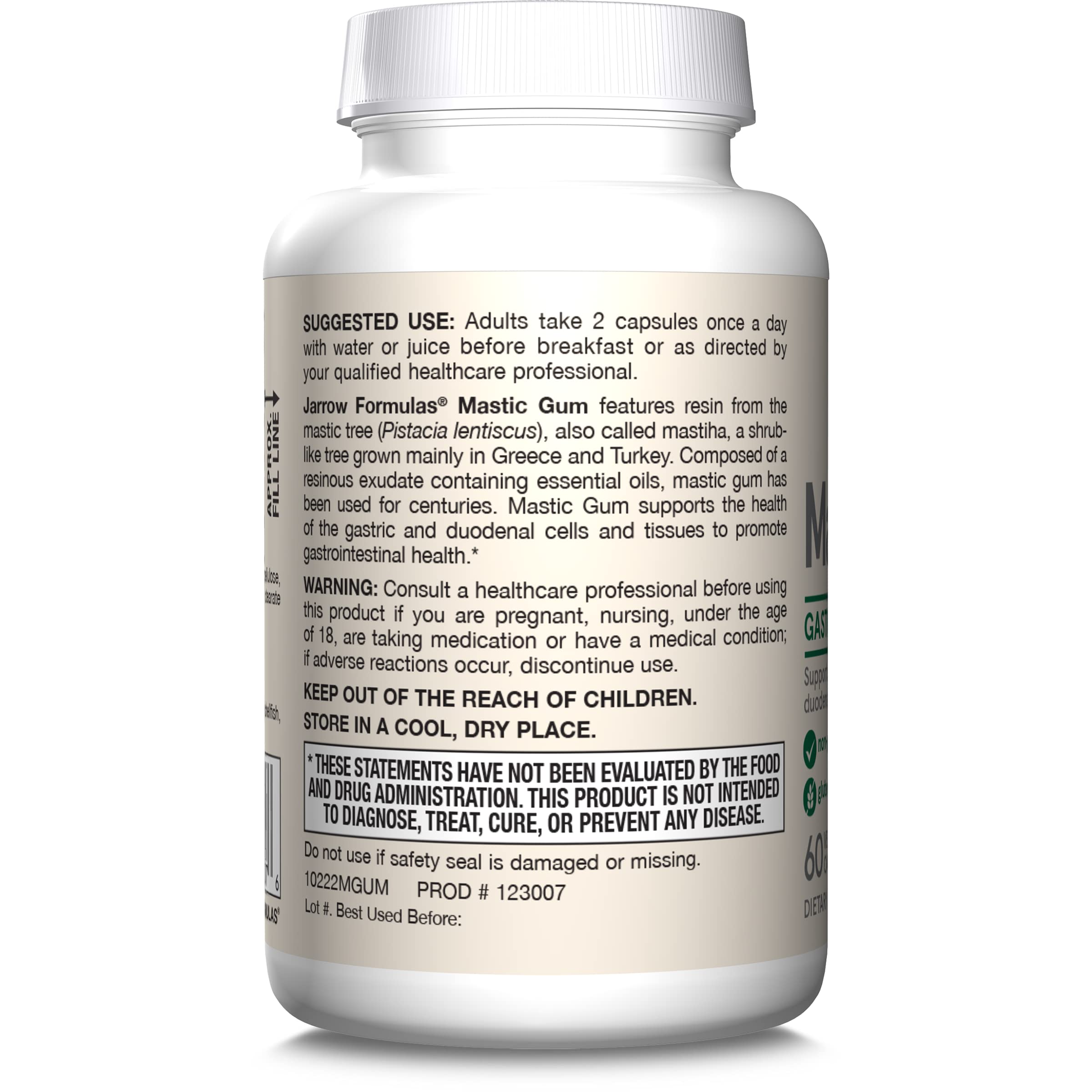 Jarrow Formulas Mastic Gum 1000 mg - 60 Veggie Caps - Mastic Gum Capsules Supporting Stomach and Duodenal Health - 30 Servings