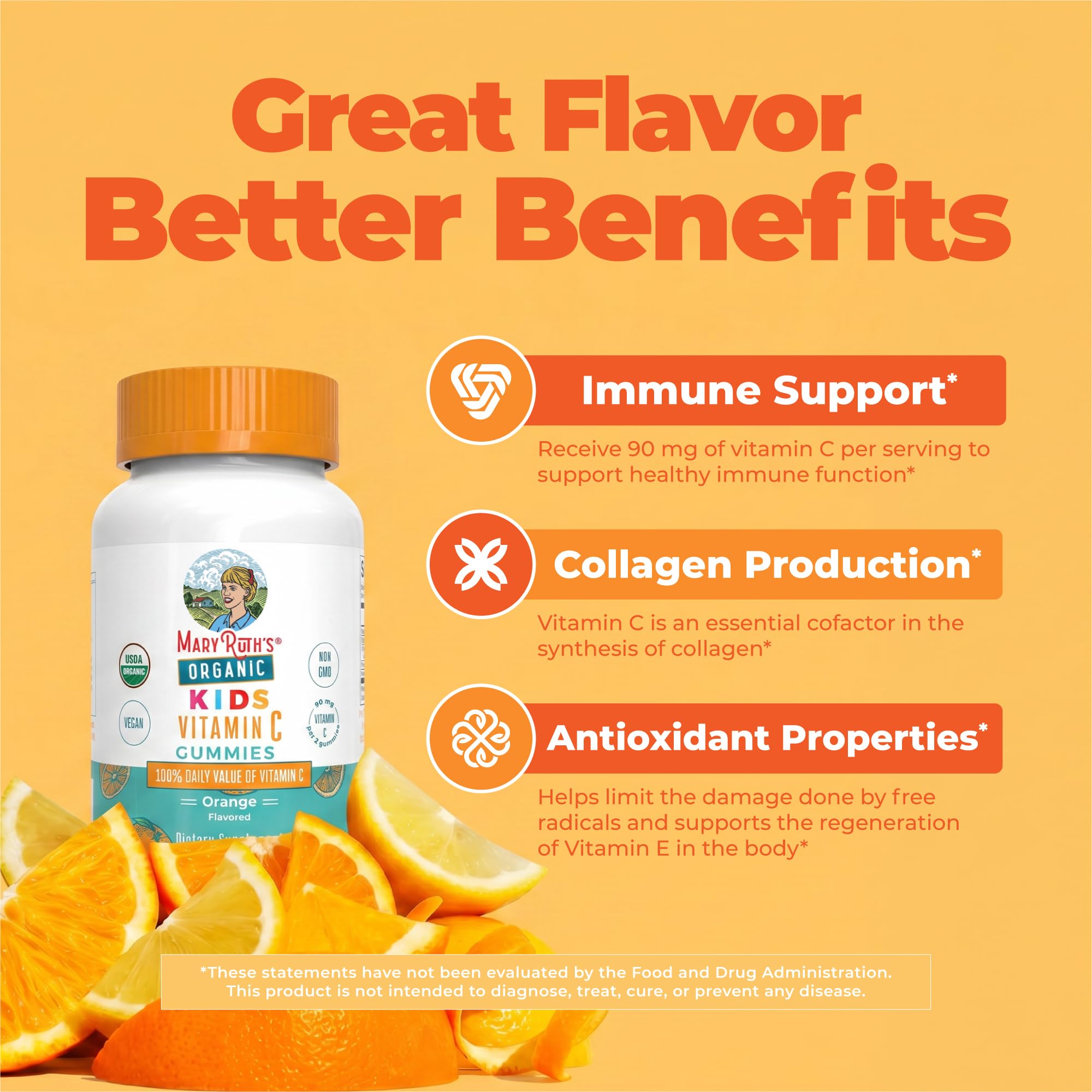 MARYRUTH'S Kids Vitamin C Gummies, 60 Servings, Immune Support Supplement