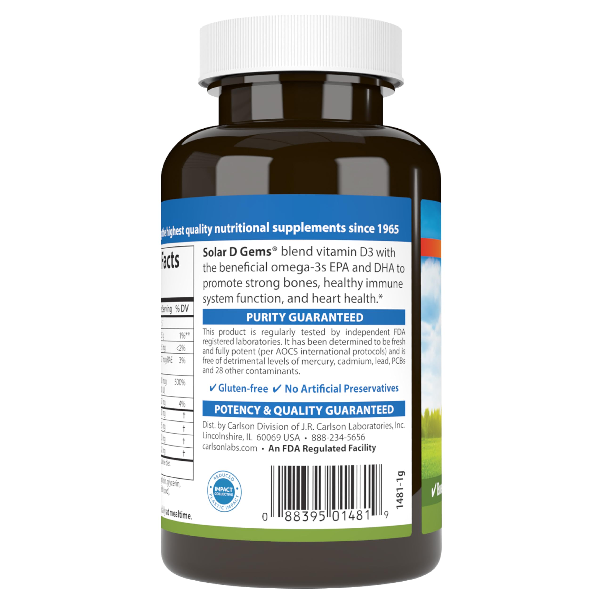 Carlson Solar D Gems, 4000 IU (100 mcg) Vitamin D3, Lemon, 120 Softgels