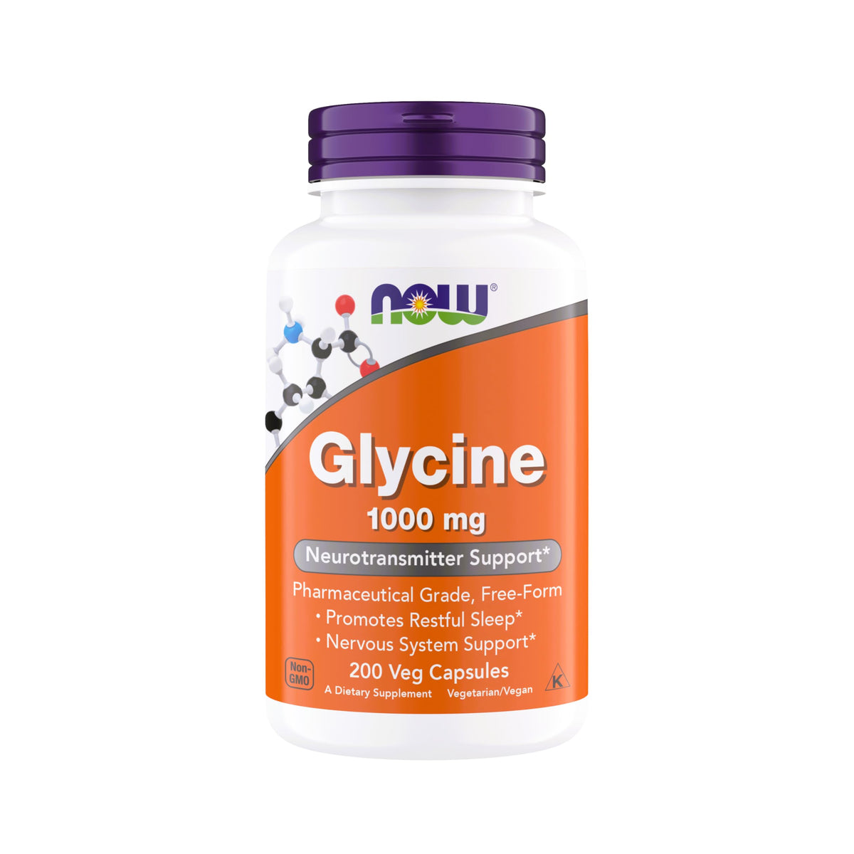 Now Foods Glycine 1000mg, Free-Form Pharmaceutical Grade, Gluten Free, Vegan, Kosher 200 Vegetarian Capsules (Pack of 1)