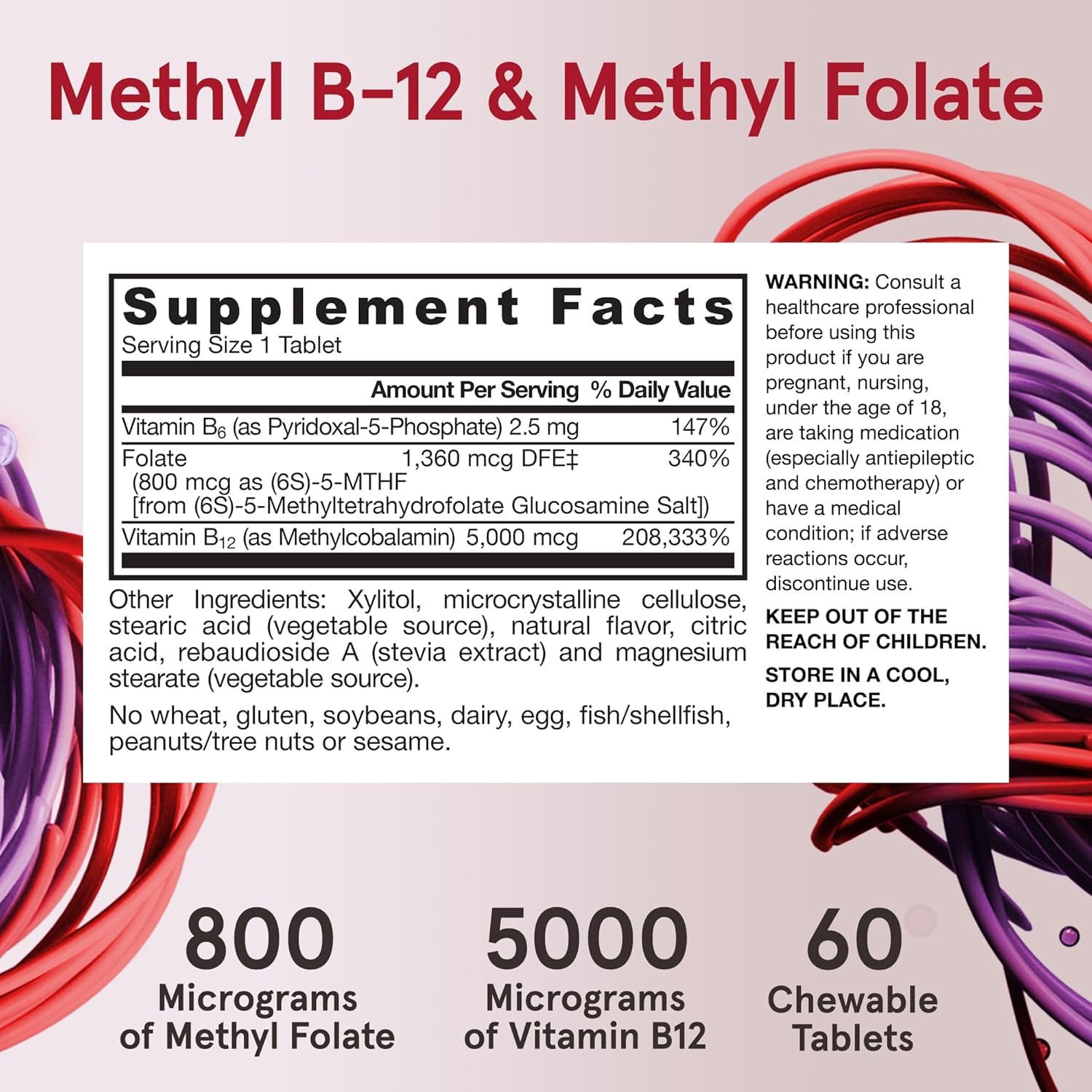 Jarrow Formulas Methyl B-12 & Methyl Folate, Bioactive Vitamin B9 and Vitamin B12 Supplement, Healthy Brain Function & Metabolism, 60 Chewable Tablets, 60 Servings (Pack of 2)