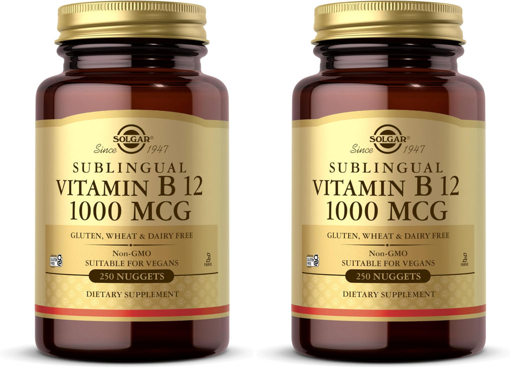 Solgar Vitamin B12 1000 mcg,250 Nuggets-Supports Production of Energy,Red Blood Cells-Healthy Nervous System-Promotes Cardiovascular Health-Vitamin B-Non-GMO,Gluten Free-250 Servings,(Pack of 2)