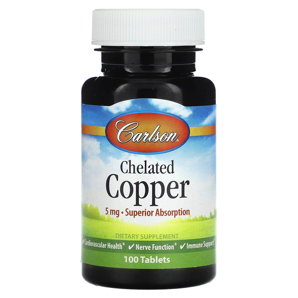 Carlson Chelated Copper, 5 mg, Superior Absorption, 100 Tablets