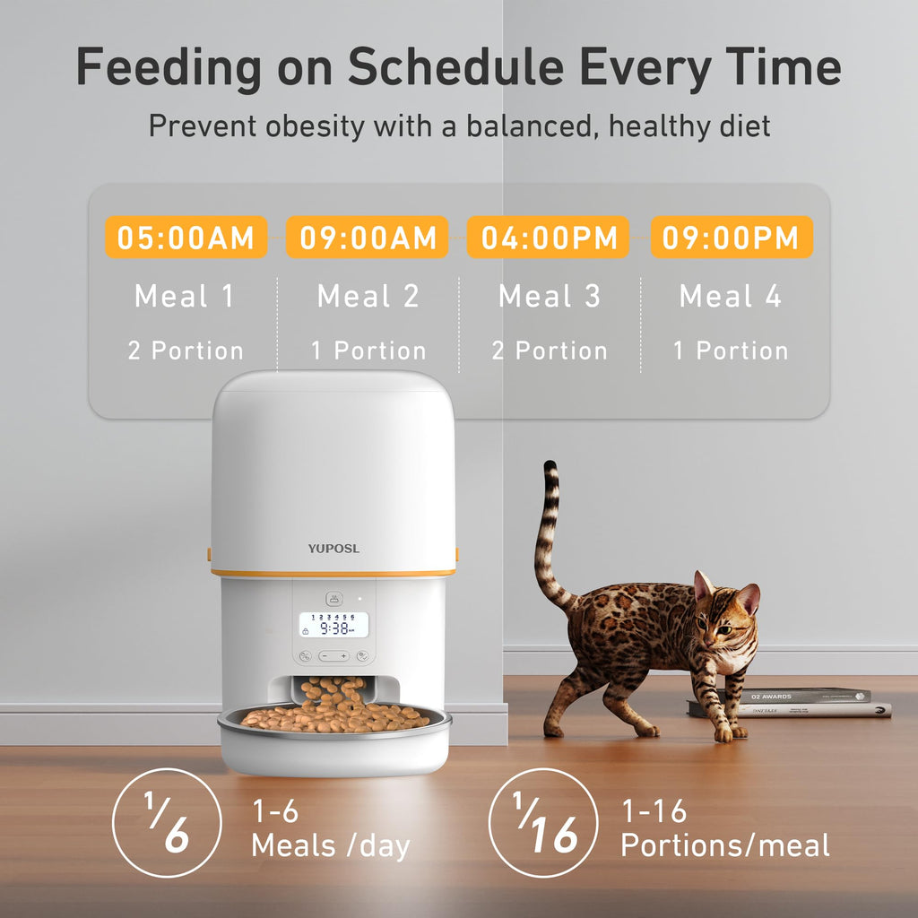 Automatic Cat Feeder, 3L Cat Food Dispenser with Anti-Jam Design, Over 180-day Battery Life, 1-6 Meals Per Day with Stainless Steel Cat Bowl, Keep Dry Food Fresh, Timed Pet Feeder Also for Small Dog