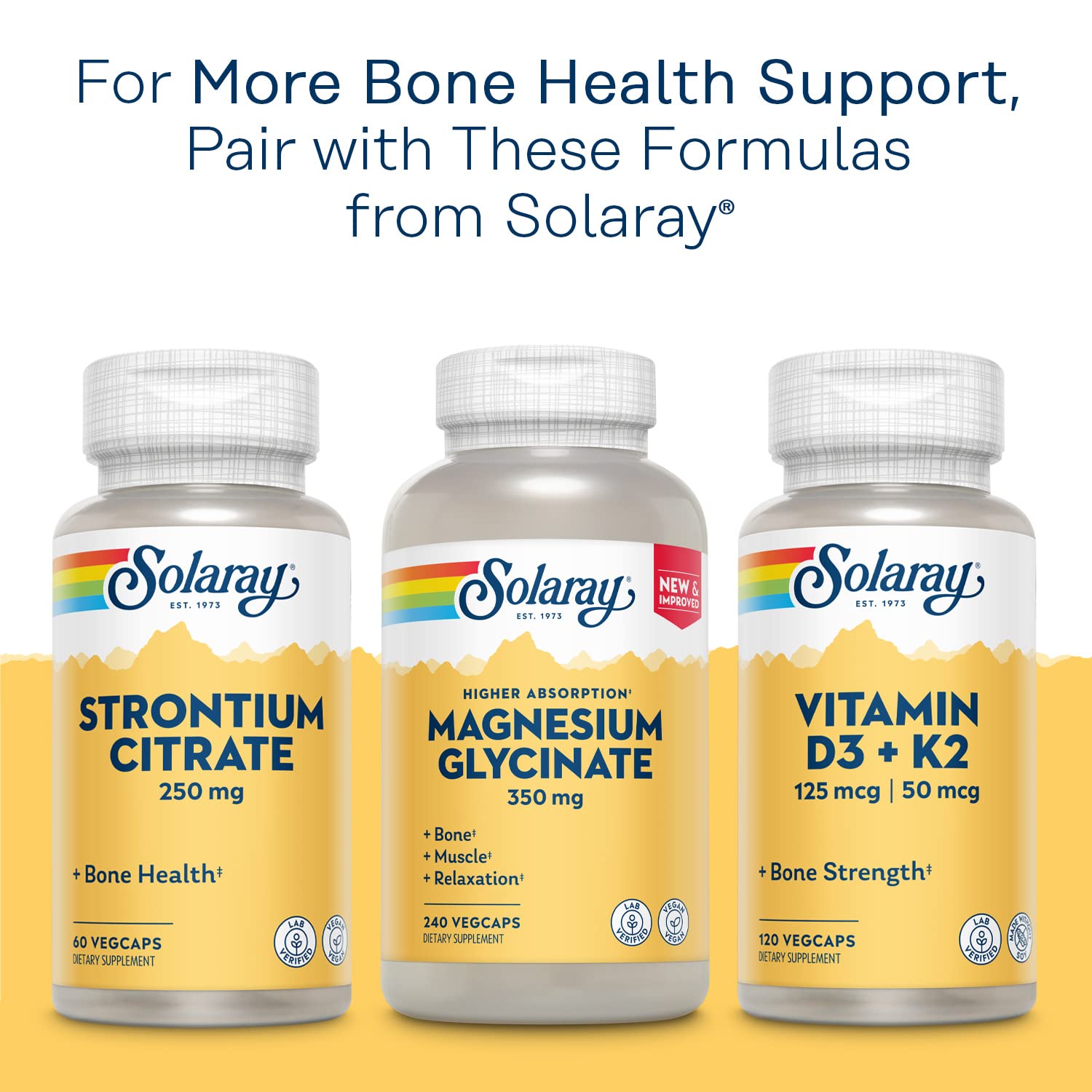 SOLARAY Calcium Bisglycinate Supplement 1000mg for Women & Men 120 Veg Caps