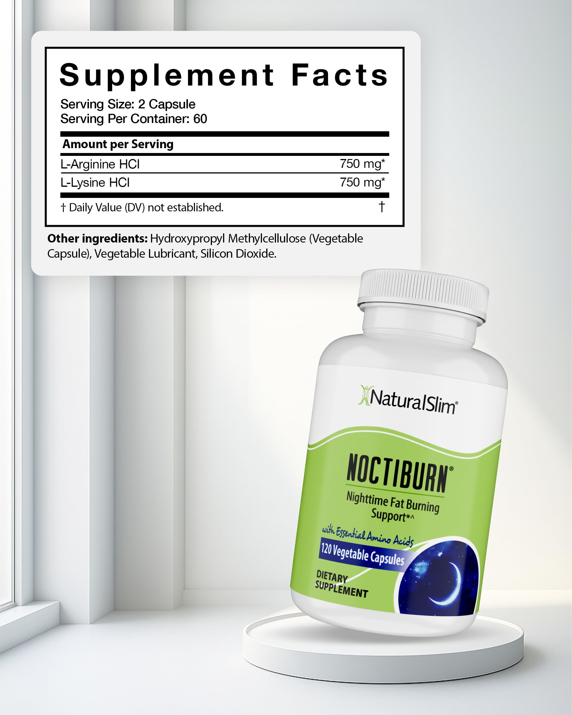 NaturalSlim NoctiBurn, Nighttime Metabolic Support with Essential Amino Acids L-Arginine & L-Lysine, Amino Acids Supplement Designed for Nighttime Body Goals, 120 Capsules (1 Pack (120 Capsules).)