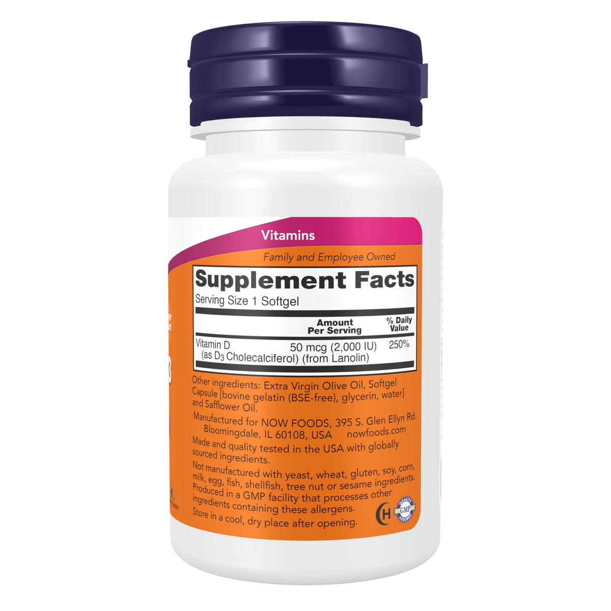 NOW Foods Supplements, Vitamin D-3 2,000 IU, High Potency, 240 Softgels
