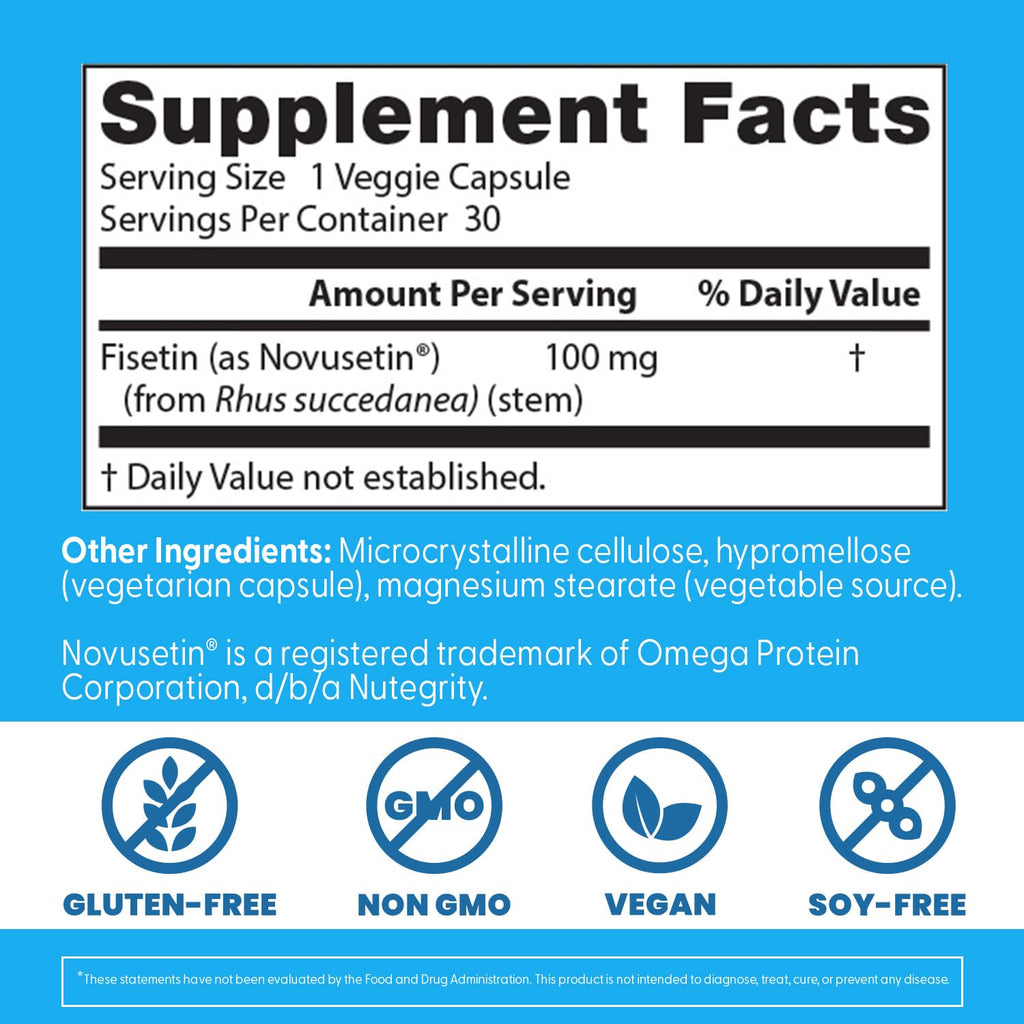Doctor's Best Fisetin Supplement 100 mg for Men & Women - Brain Health & Antioxidant Support, Fisetin Capsules (as Novusetin) 100mg per Serving, Vegan, Gluten Free, Soy Free, Non GMO - 30 Veg Caps