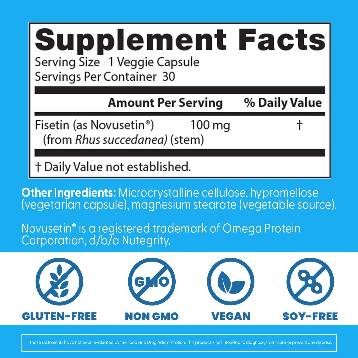 Doctor's Best Fisetin Supplement 100 mg for Men & Women - Brain Health & Antioxidant Support, Fisetin Capsules (as Novusetin) 100mg per Serving, Vegan, Gluten Free, Soy Free, Non GMO - 30 Veg Caps
