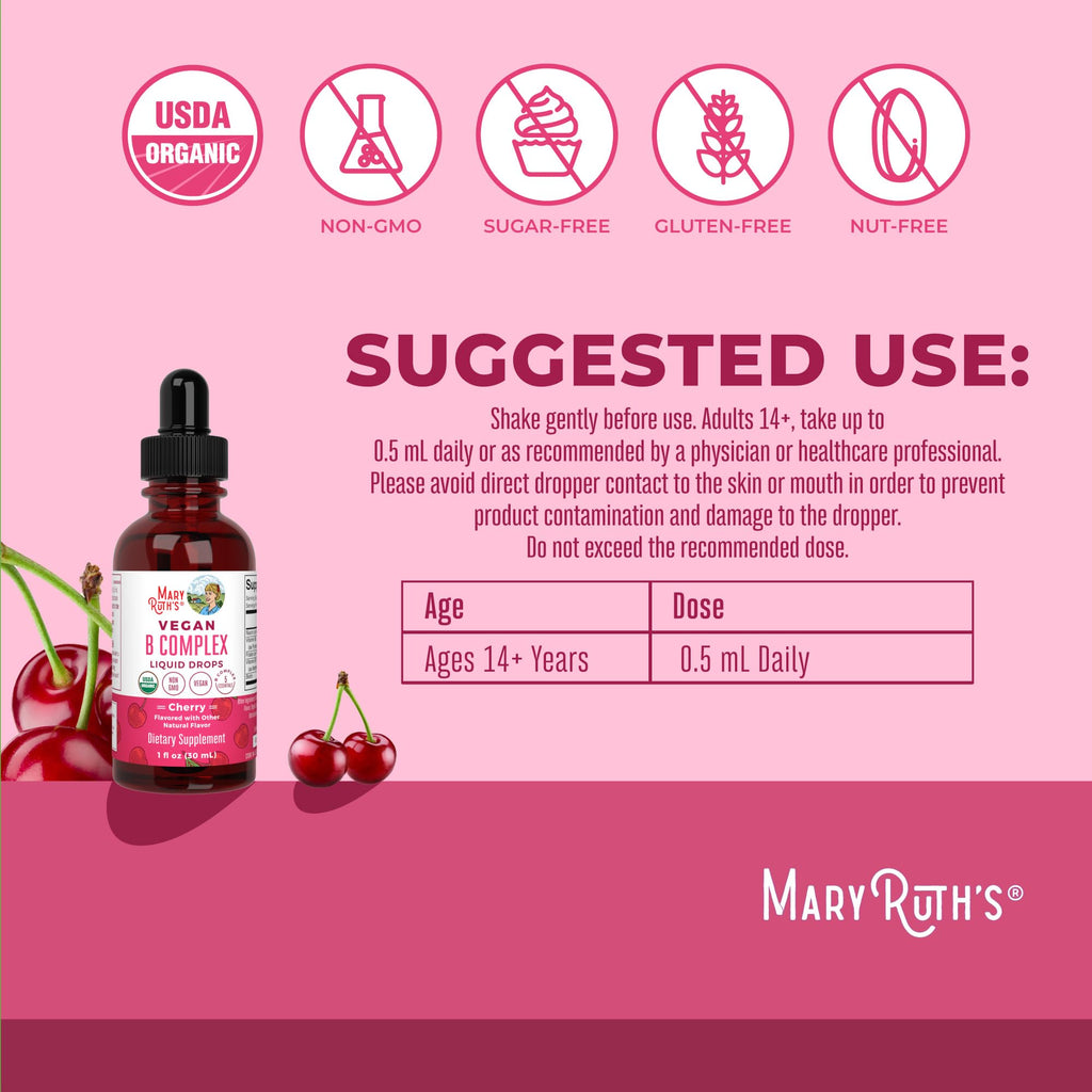 MARYRUTH'S Organic Vitamin B Complex, Biotin, Vitamin B12, Niacin, Folate