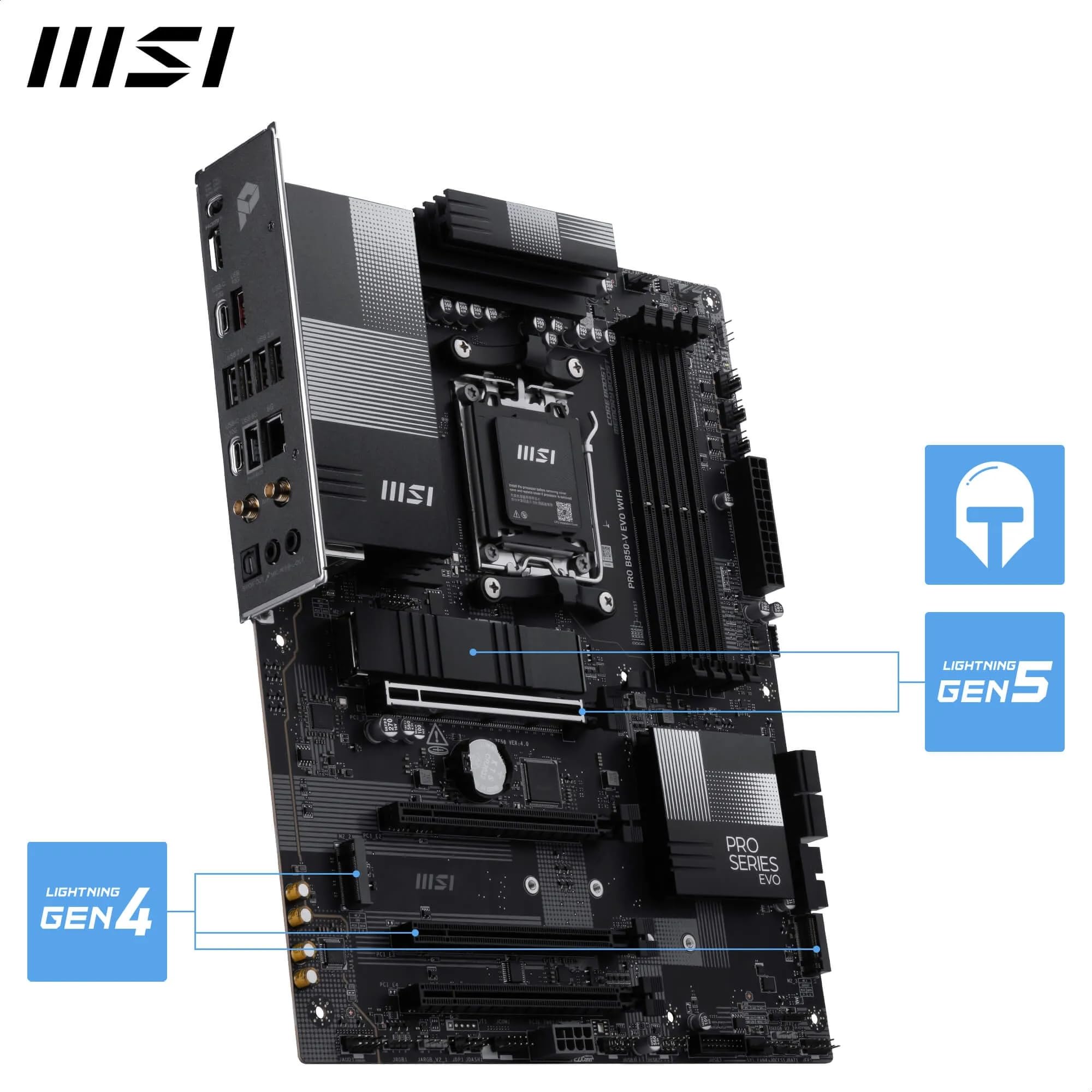 MSI PRO B850-V EVO WiFi Motherboard, ATX - Supports AMD Ryzen 9000/8000 / 7000 Processors, AM5 - DDR5 Memory Boost (up to 8200+ MT/s OC), PCIe 5.0 x16, M.2 Gen5, Wi-Fi 7, 5G LAN