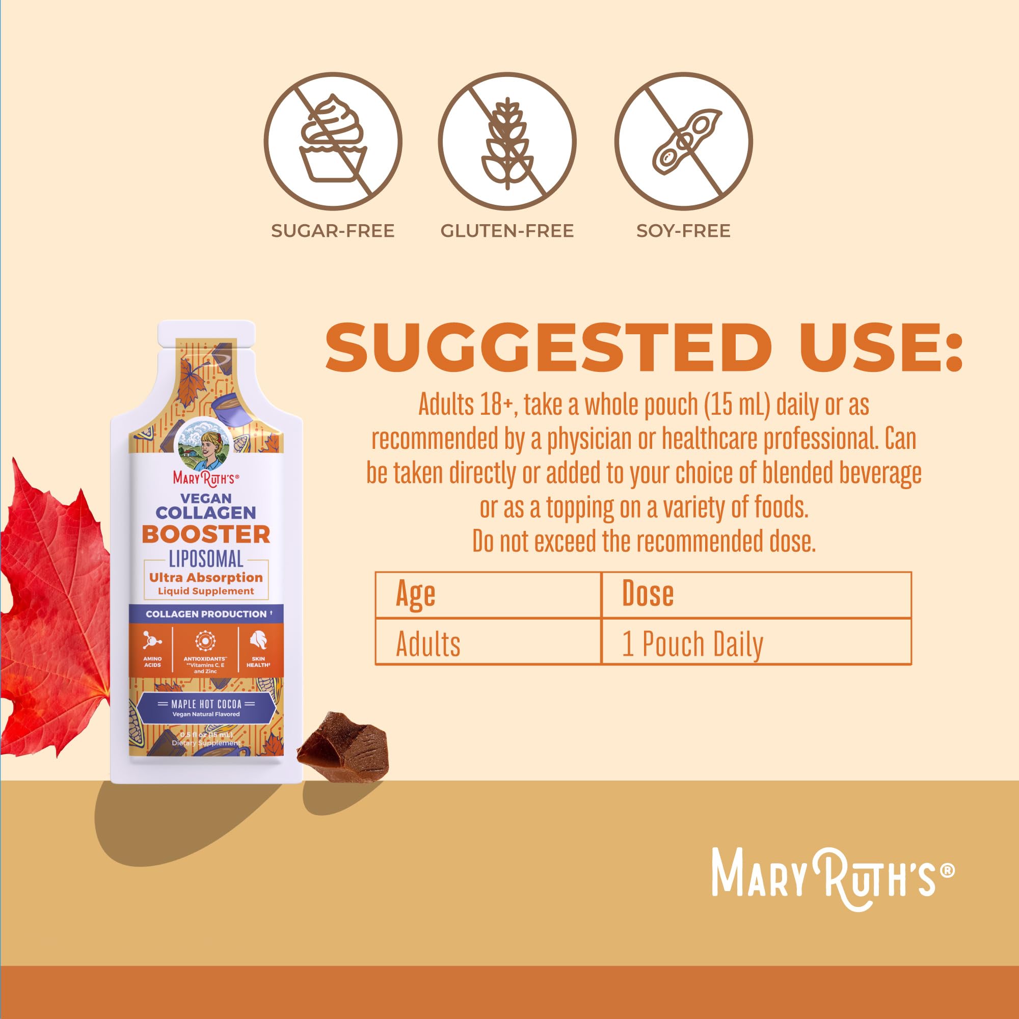 MARYRUTH'S Vegan Collagen Booster Liposomal, Sugar Free, 14 Servings