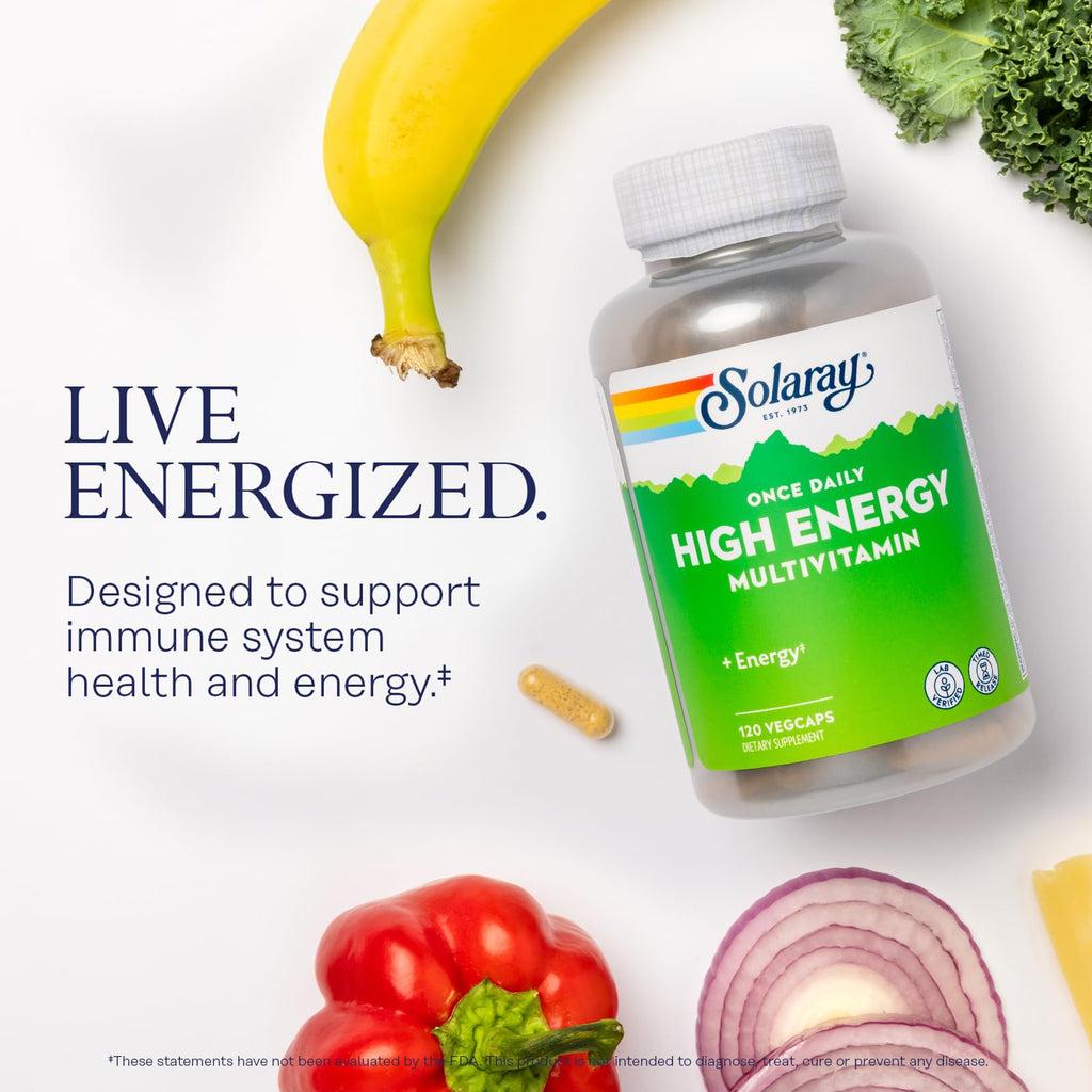 SOLARAY Once Daily High Energy Multivitamin, Timed Release Formula for Immune System and Energy Support, Whole Food and Herb Base, Mens and Womens Multi Vitamin, 120 Servings, 120 VegCaps