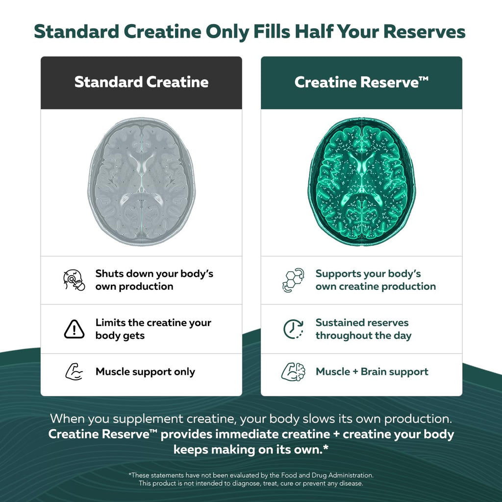 Creatine Reserve™ - Creatine Monohydrate Plus GAA for Mind, Muscle & Energy Support - Dual Pathway Delivery Creatine Supplement for Women & Men - Active B Vitamins & Taurine, Non-GMO (1 month supply)
