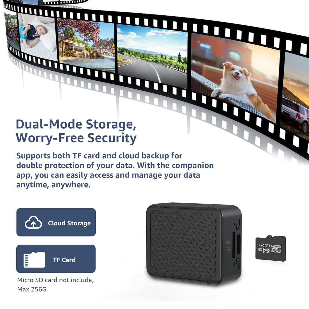 4K Hidden Camera, Wireless Mini Spy Camera with WiFi, Night Vision, Motion Detection Alerts, App Remote View, Rechargeable Battery, SD Card & Cloud Storage, Nanny Cam for Home, Office and Pets, Black