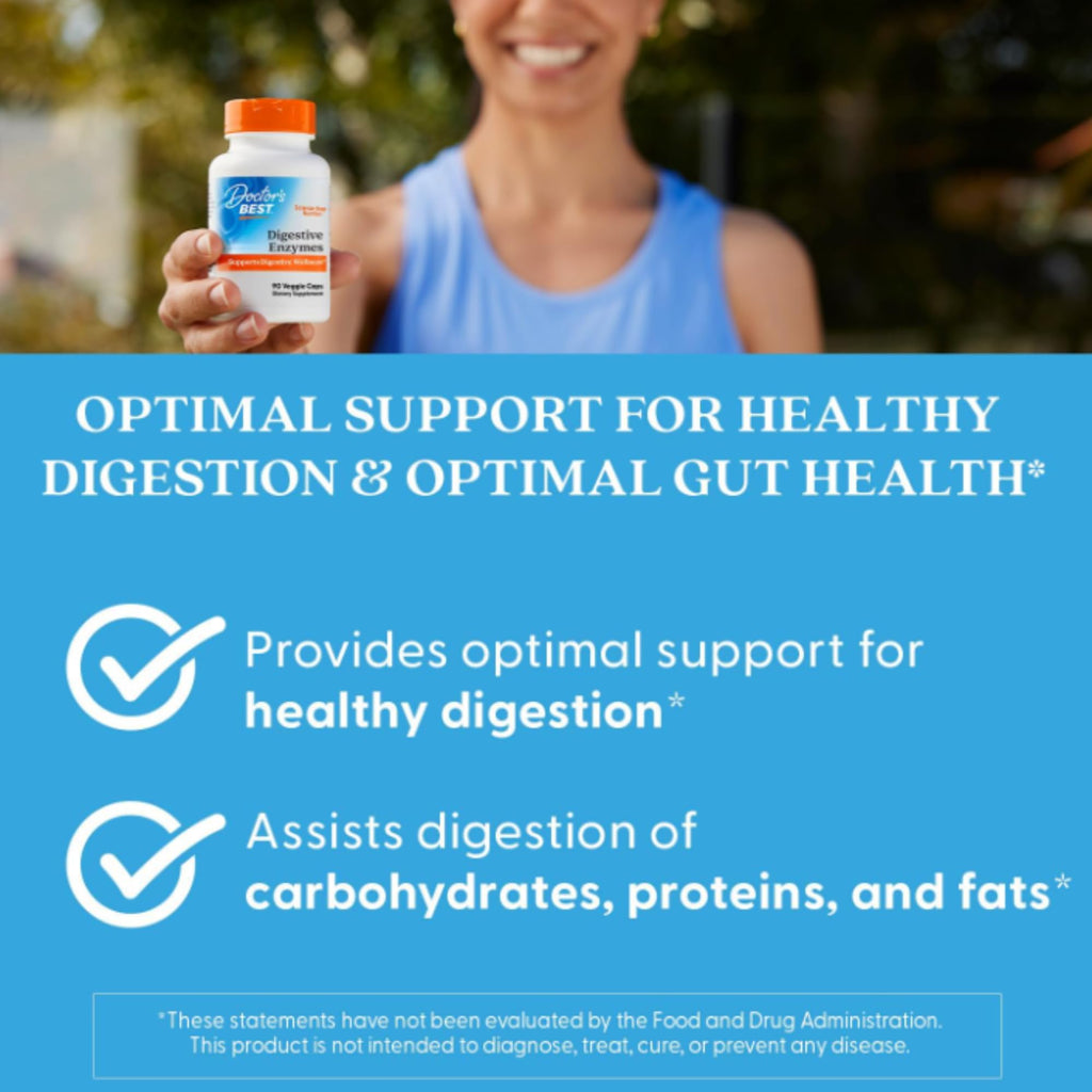 Doctor's Best Digestive Enzymes Supplement for Women & Men - Supports Gut Health, Digestion, & Overall Wellness, Formulated with Amylase, Super Enzyme Blend for Food Break Down, Non GMO - 90 Veg Caps