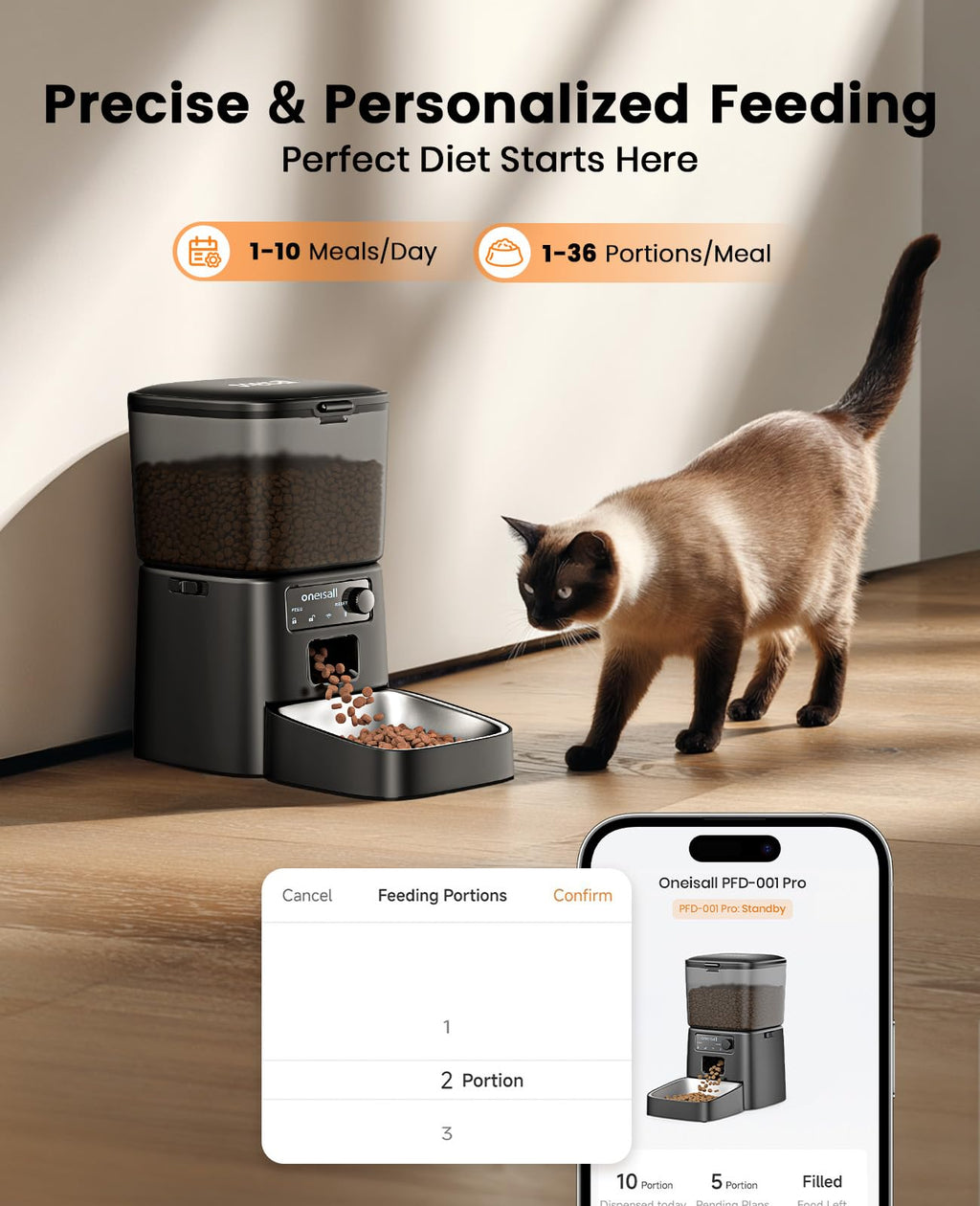 oneisall 2.4 GHz Wi-Fi Automatic Cat Feeder, 3.5L/15 Cups