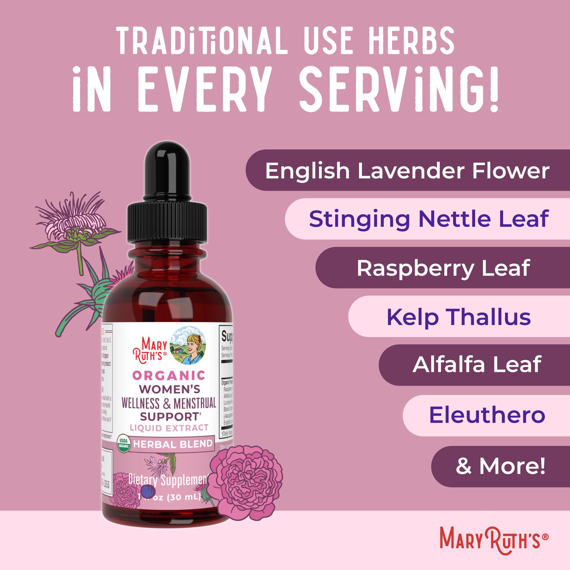 MARYRUTH'S Organic Women's Wellness & Menstrual Support Liquid Drops, 1 oz