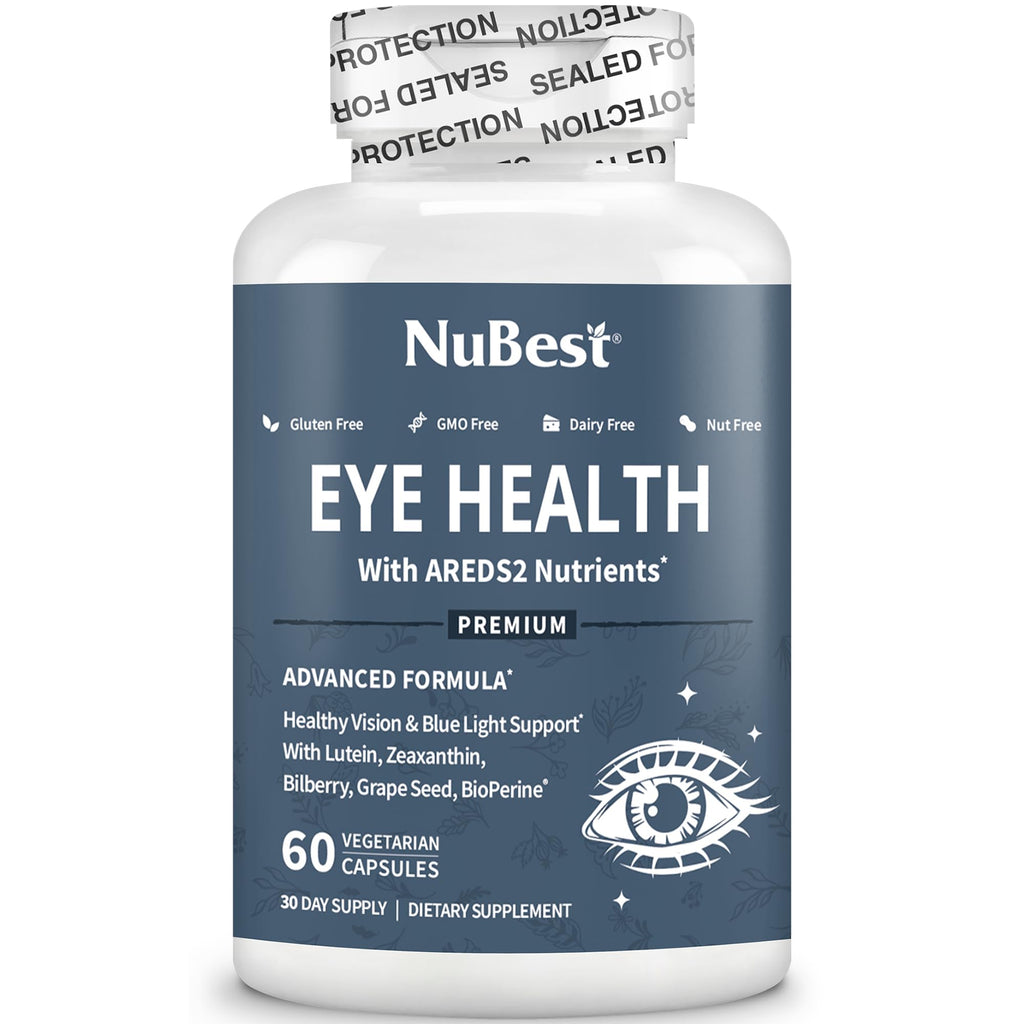 NuBest AREDS 2 Eye Vitamins with Beta Carotene Carrot Powder, 20mg Lutein, 4mg Zeaxanthin, Bilberry, Grape Seed, BioPerine, B-Complex, Multivitamin for Eye Health | 1 Month Supply