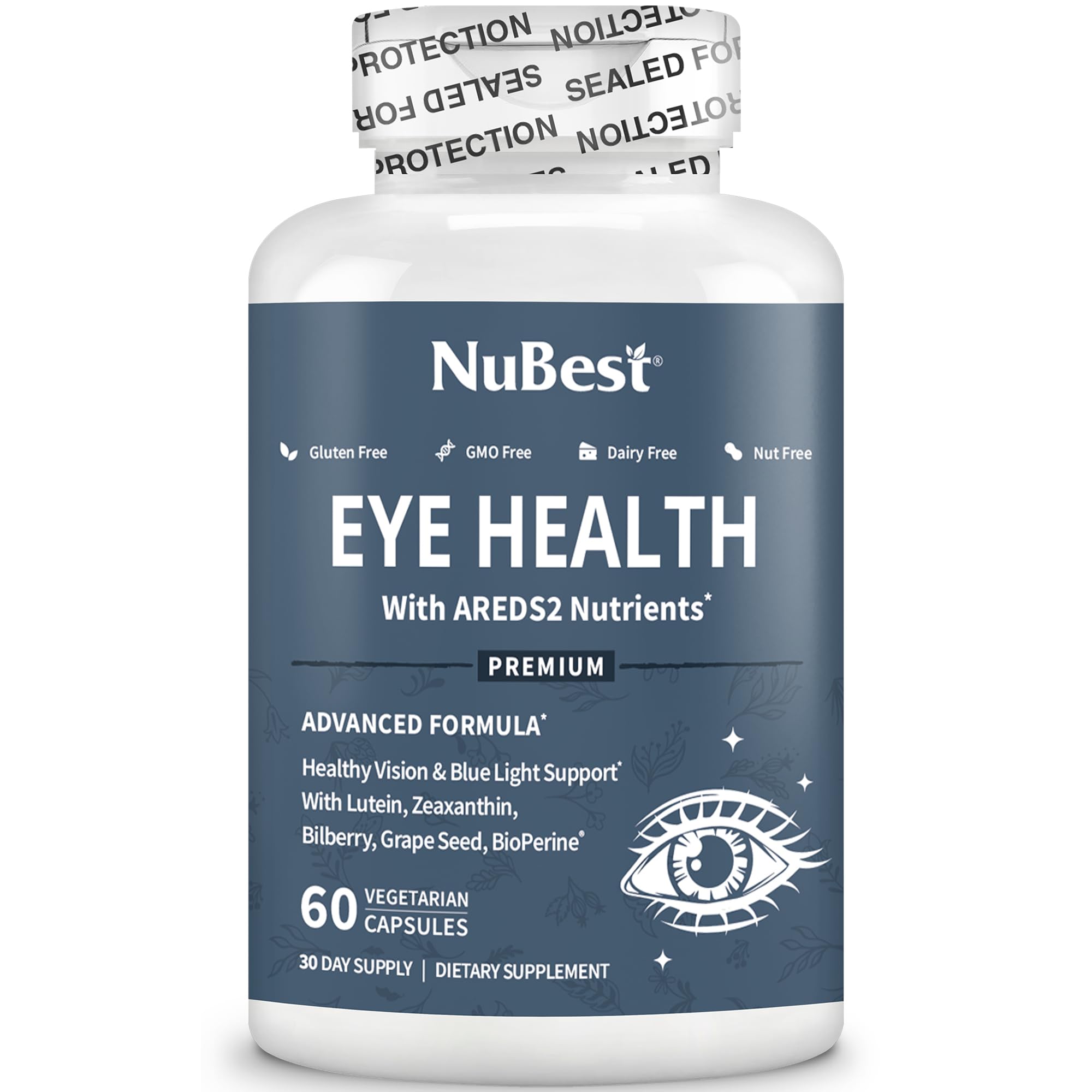 NuBest AREDS 2 Eye Vitamins with Beta Carotene Carrot Powder, 20mg Lutein, 4mg Zeaxanthin, Bilberry, Grape Seed, BioPerine, B-Complex, Multivitamin for Eye Health | 1 Month Supply