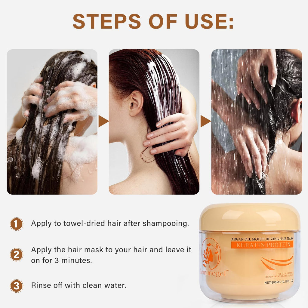 Aomimegel Collagen Repair Hair Mask & Argan Oil Set, 10.15 fl oz + 2 fl oz