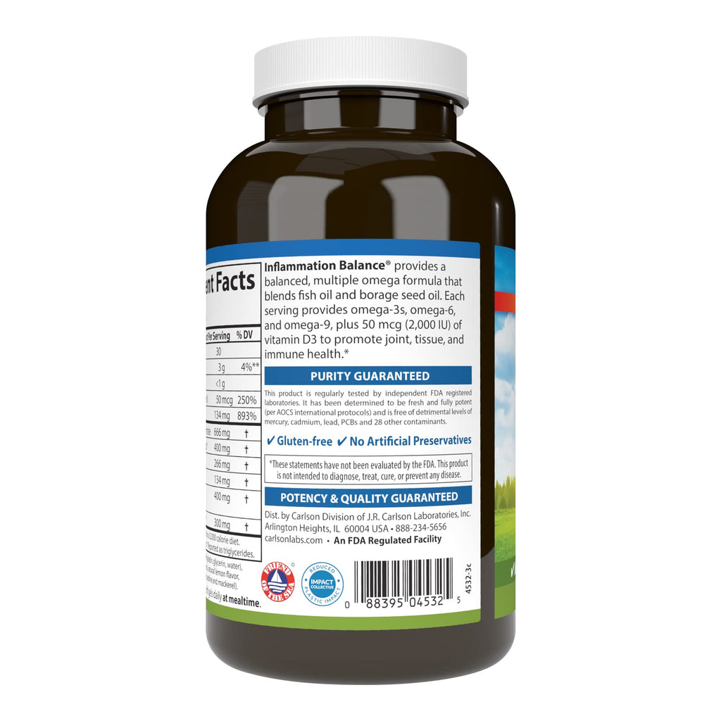 Carlson Inflammation Balance, with D3, From Norway, 180 Softgels
