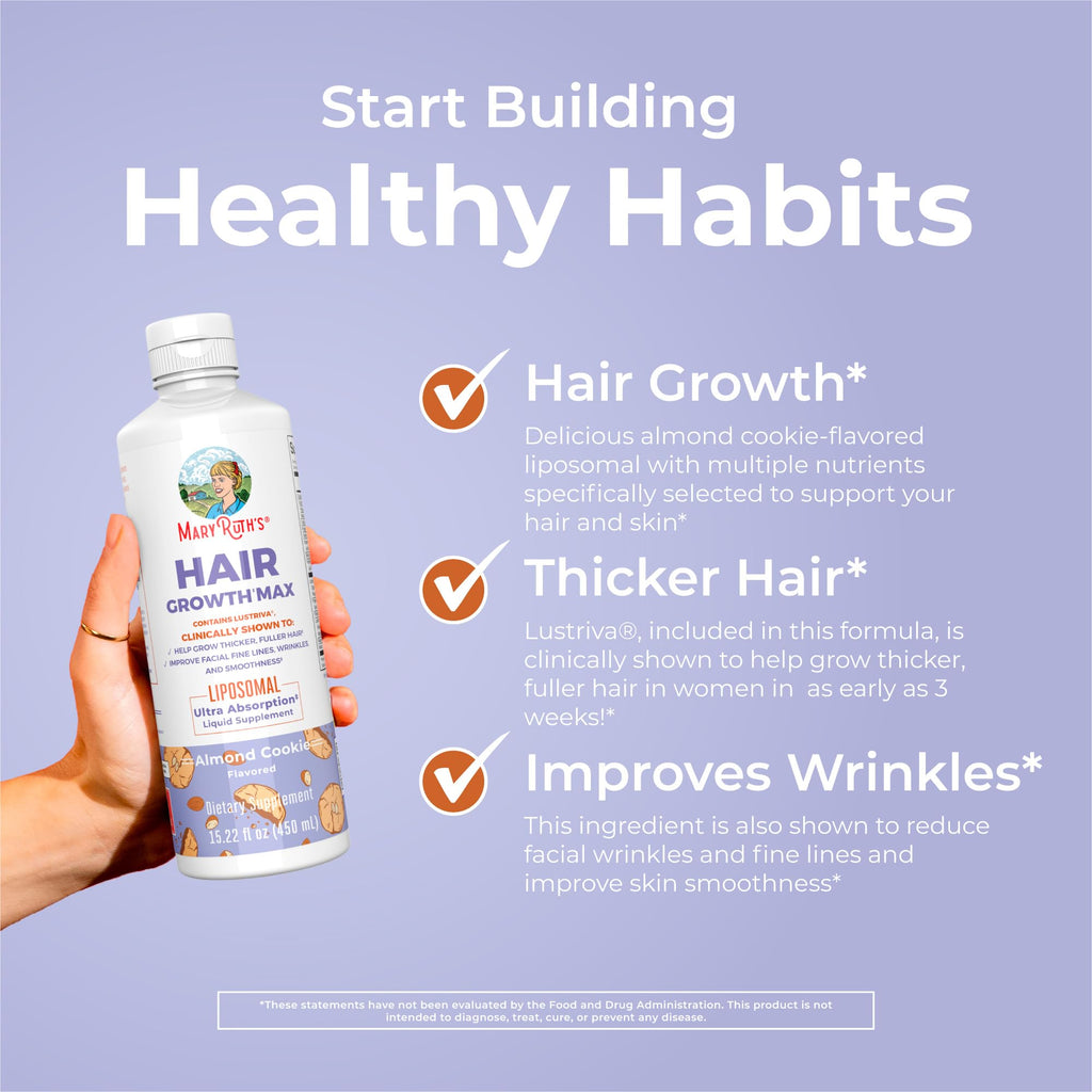 MARYRUTH'S Organics Lion's Mane Liposomal (Coffee Cake) & Hair Growth MAX (Almond Cookie) | Clean Label Project Verified® | Vitamins for Cognitive Support, Beauty, and Overall Health | Vegan, Non-GMO