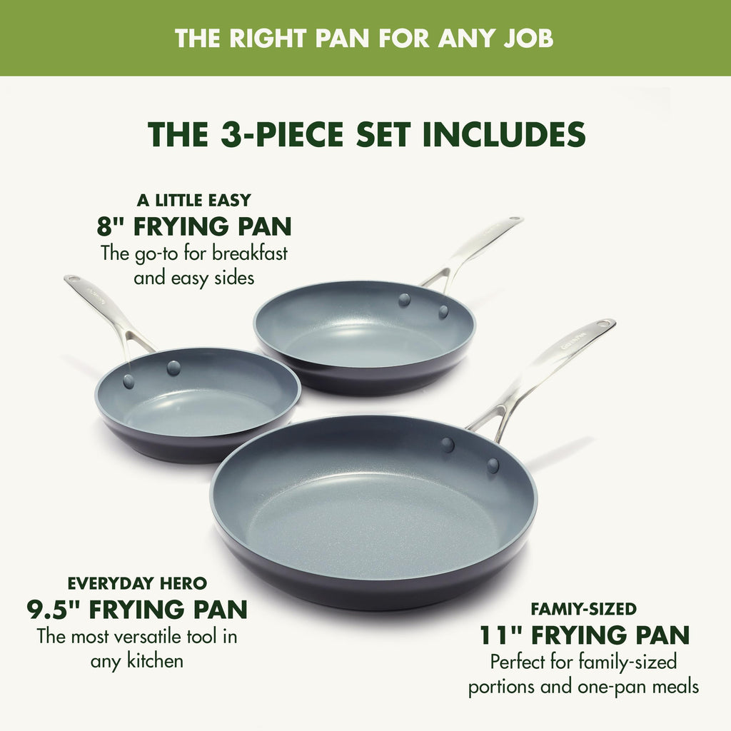 GreenPan Valencia Pro 3 Piece (8", 9.5" & 11") Ceramic Nonstick Skillet Set