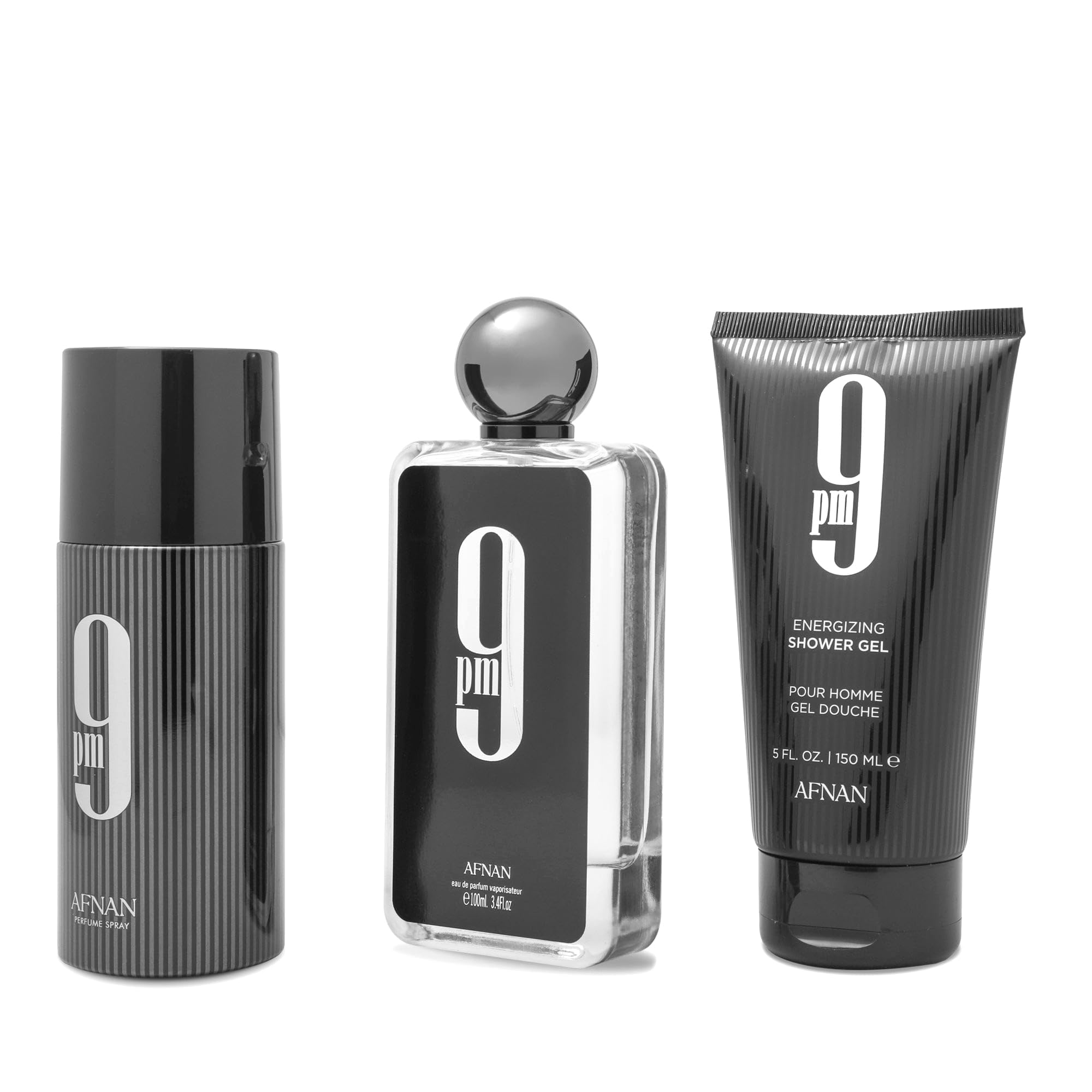 Afnan 9 PM Luxury Perfume Gift Set – Eau De Parfum (3.4 Oz), Deodorant (5.0 Oz), Shower Gel (5.0 Oz)