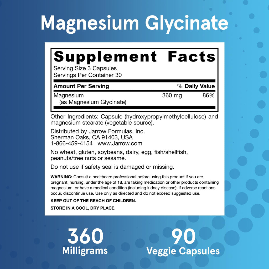 Jarrow Formulas Magnesium Glycinate Veggie Capsules - 360 mg Magnesium per Serving,Supports Relaxation and Healthy Sleep,30 Day Supply,90 Count (Pack of 2)