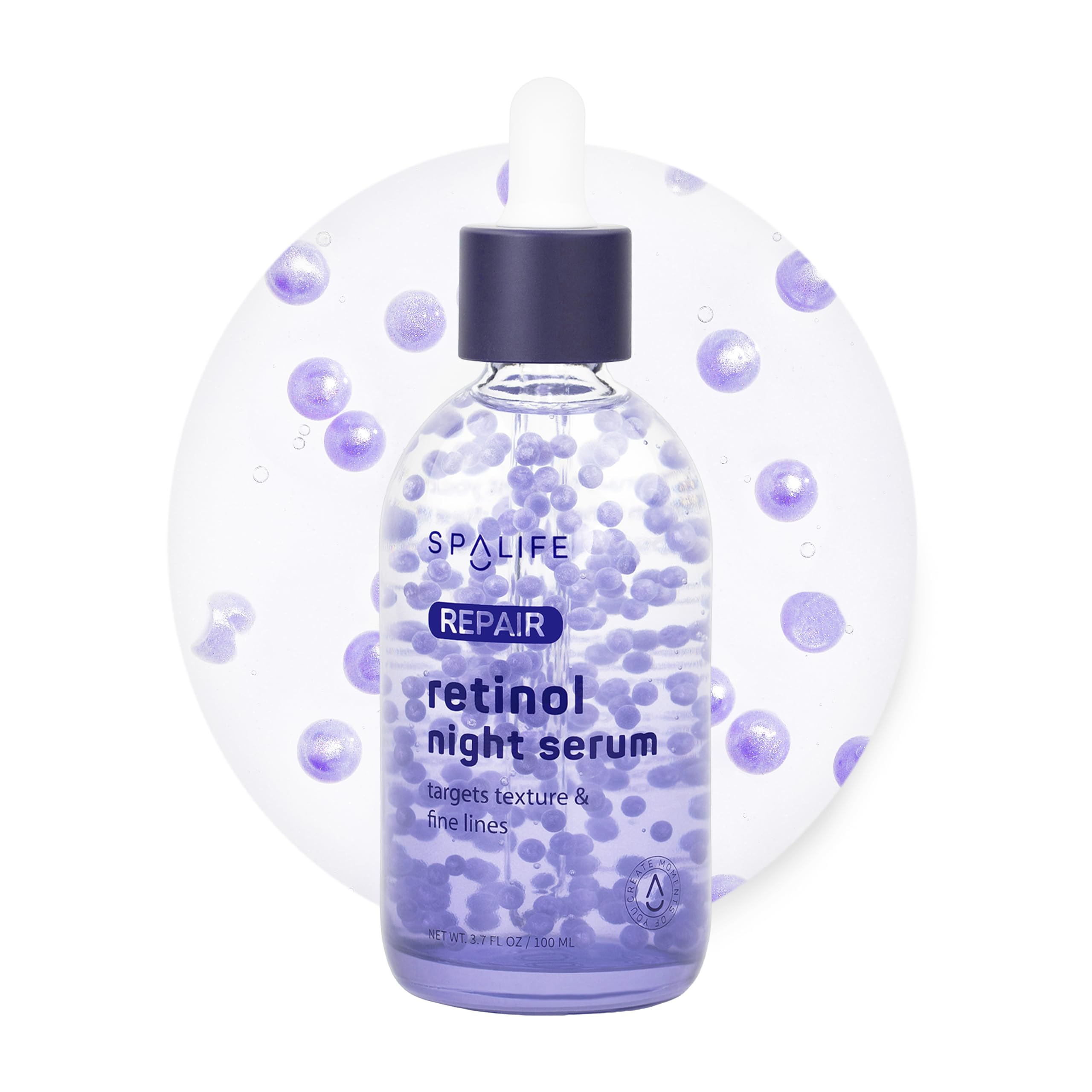 Spa Life Face Serum: REPAIR Retinol Night Serum 100 ml (3.7 oz) Smoothing, Resurfacing, Gently Exfoliating - Targets Fine Lines, Texture, Dark Spots - Boosts Cellular Turnover & Clearer Skin