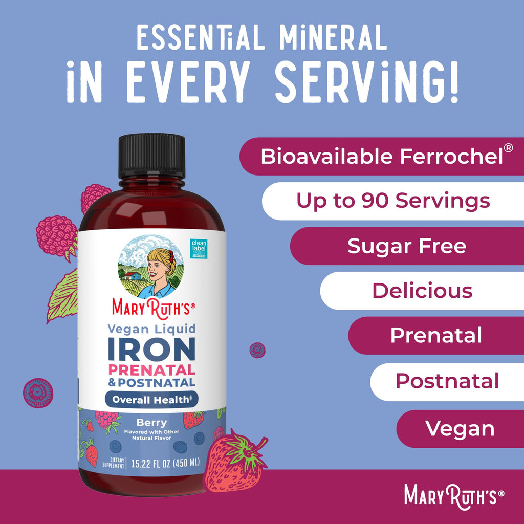 MaryRuth's Prenatal & Postnatal Iron Liquid, Sugar Free, Vegan, 15.22 Fl Oz