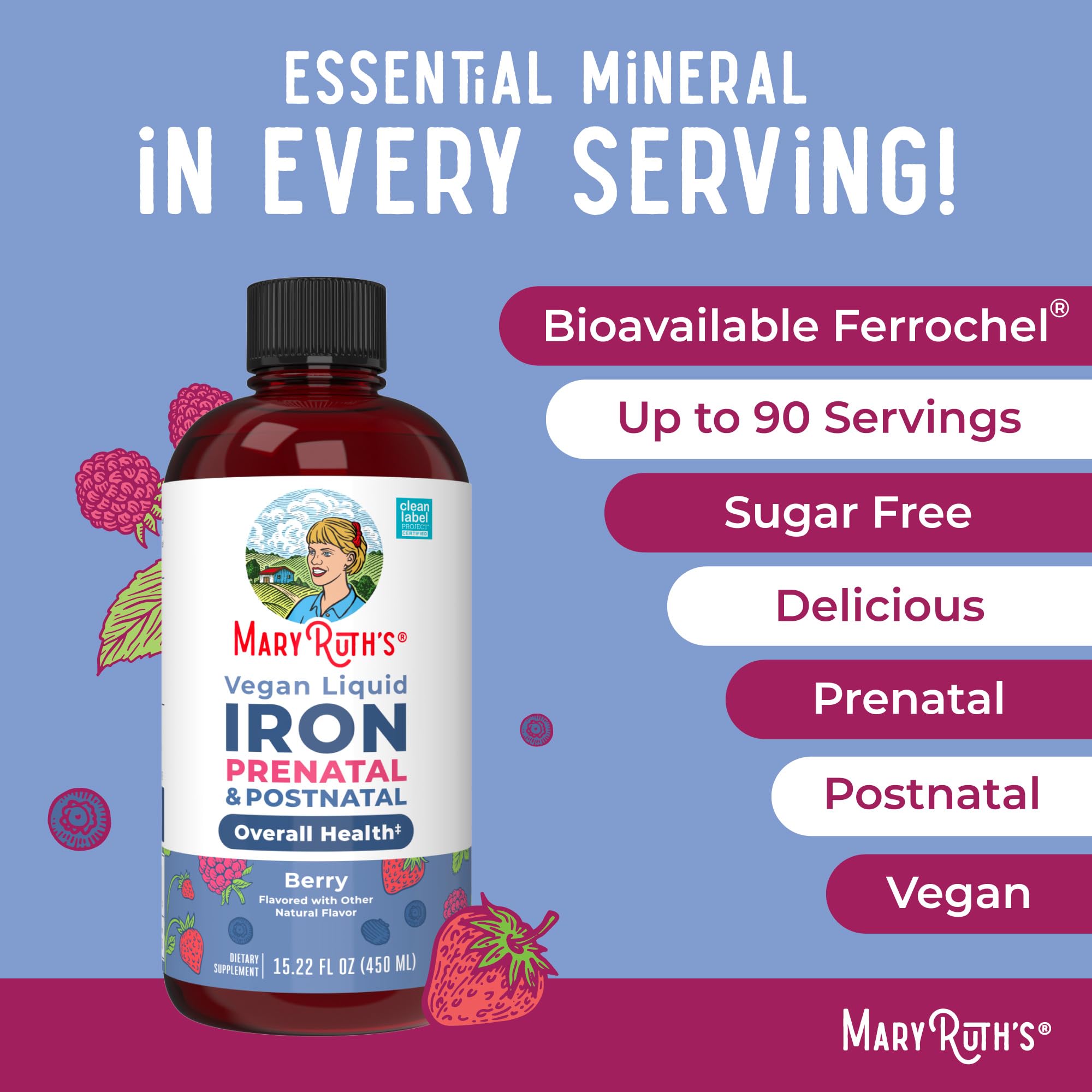 MaryRuth's Prenatal & Postnatal Iron Liquid, Sugar Free, Vegan, 15.22 Fl Oz