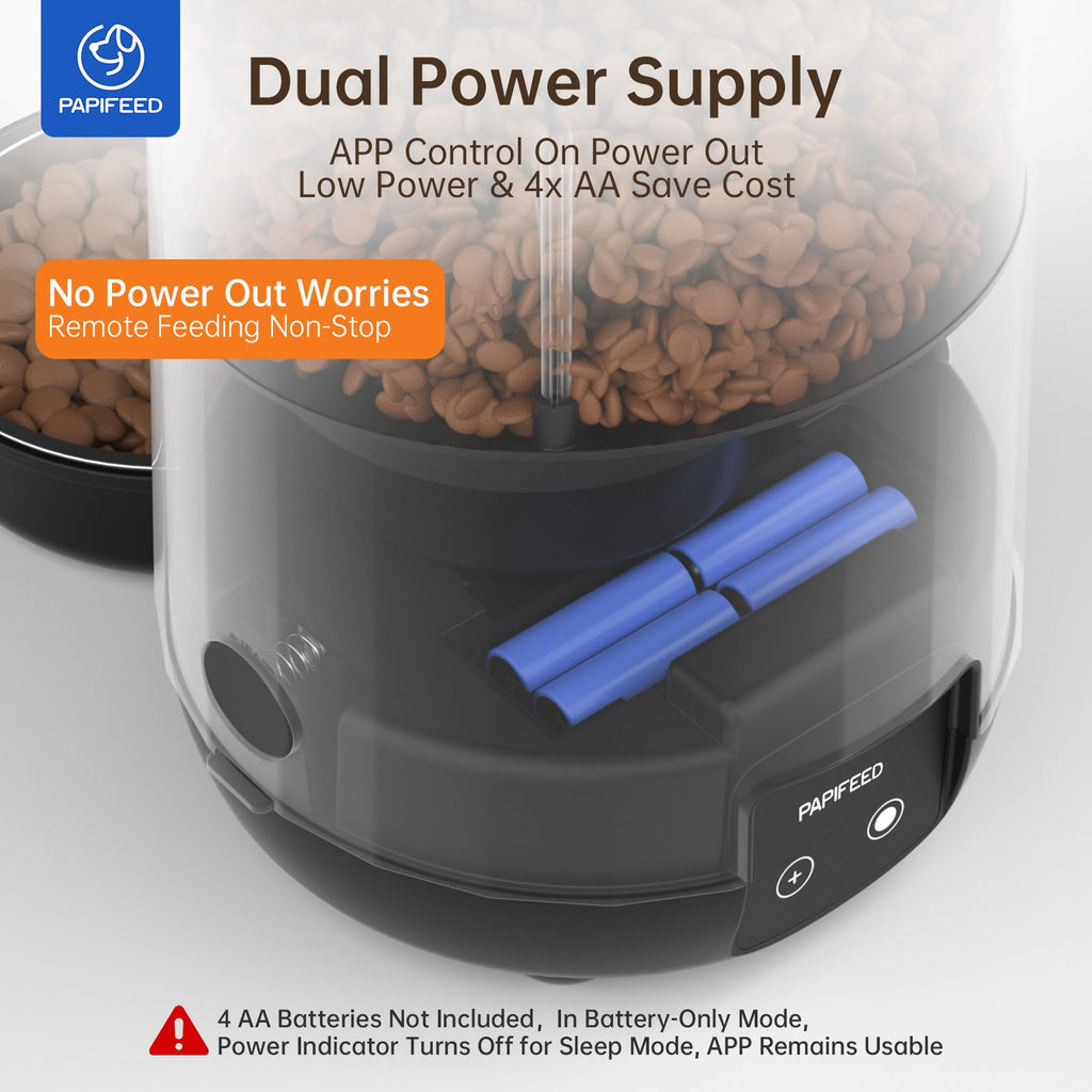 PAPIFEED Automatic Cat Feeder with App, WiFi Auto Cat Feeder, 3L Slow-Feed Cat Food Dispenser for Dry Food, Dual Power Supply Timed Pet Feeder for Small Dog, 10 Meals/Day, 6 Portions/Meal