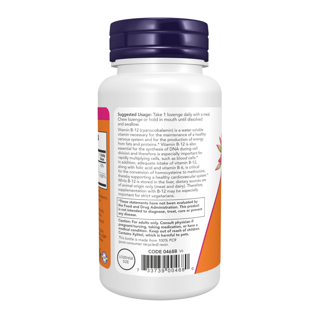 NOW Foods Supplements, Vitamin B-12 1,000 mcg with Folic Acid, 250 Chewable Lozenges