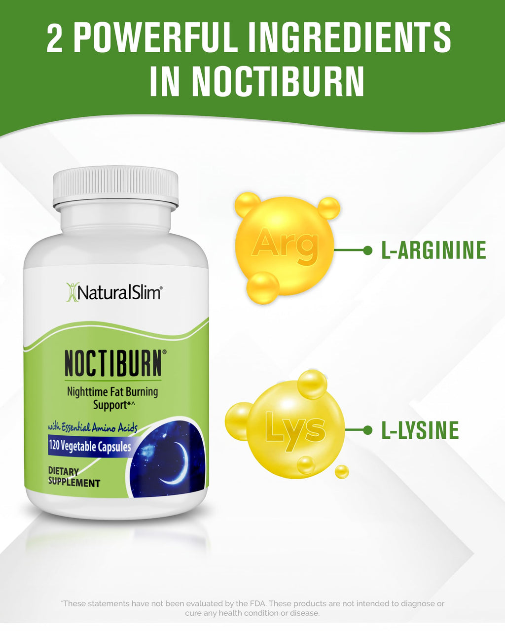 NaturalSlim NoctiBurn, Nighttime Metabolic Support with Essential Amino Acids L-Arginine & L-Lysine, Amino Acids Supplement Designed for Nighttime Body Goals, 120 Capsules (1 Pack (120 Capsules).)