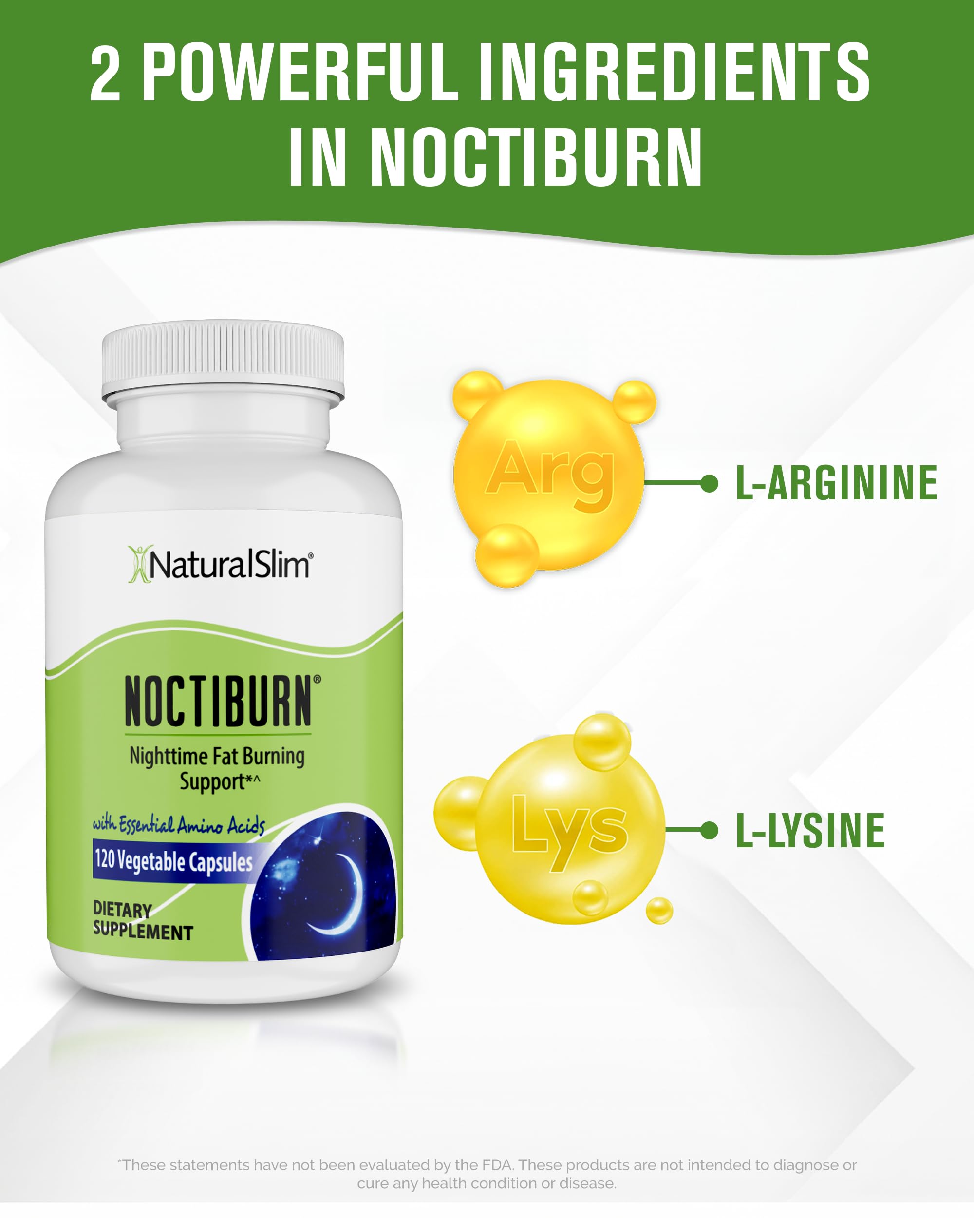 NaturalSlim NoctiBurn, Nighttime Metabolic Support with Essential Amino Acids L-Arginine & L-Lysine, Amino Acids Supplement Designed for Nighttime Body Goals, 120 Capsules (1 Pack (120 Capsules).)