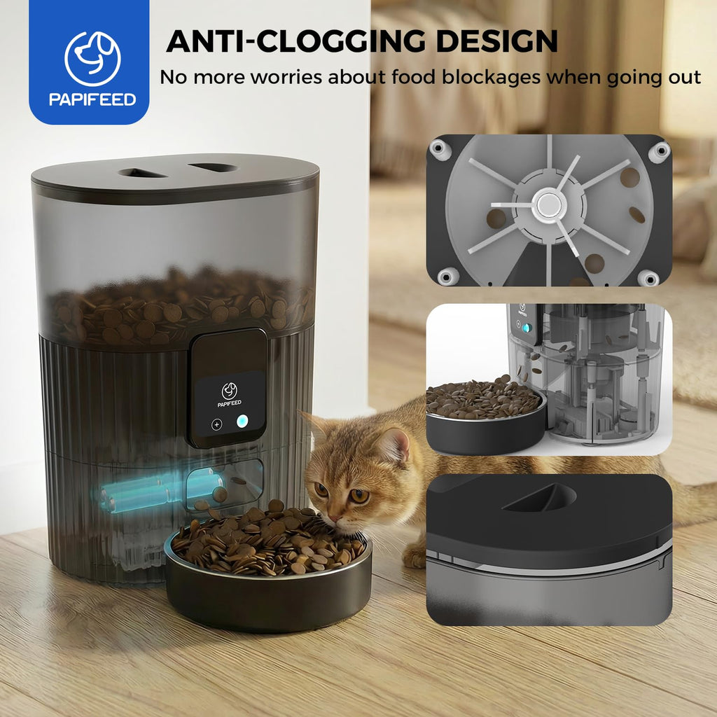 PAPIFEED Automatic Cat Feeder with App, 2.4G WiFi Cat Food Dispenser, 3L Slow Feeder Timed Cat Feeders for Dry Food, 10 Meals/Day, 6 Portions/Meal, Dual Power Supply Smart Pet Feeder for Small Dog