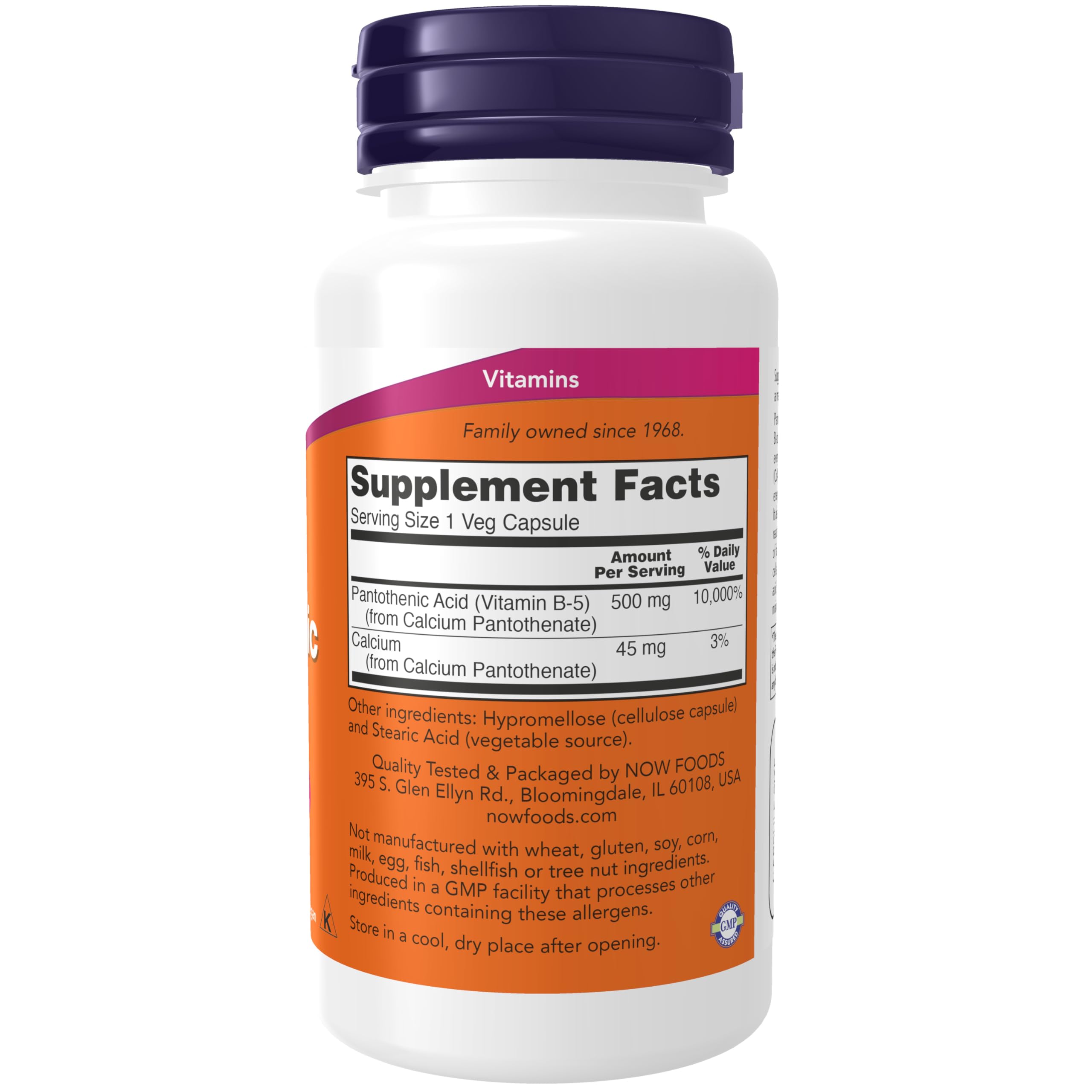 NOW Foods Supplements, Pantothenic Acid (Vitamin B-5) 500 mg, B-Complex Vitamin, 100 Capsules