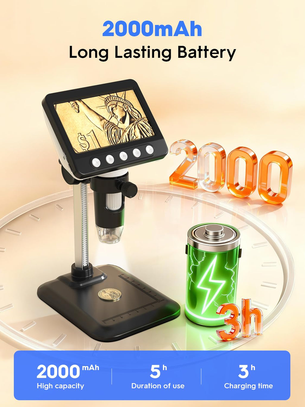 WKR Coin Microscope, 4.3" LCD USB Digital 1000X 1080P Coin Magnifier