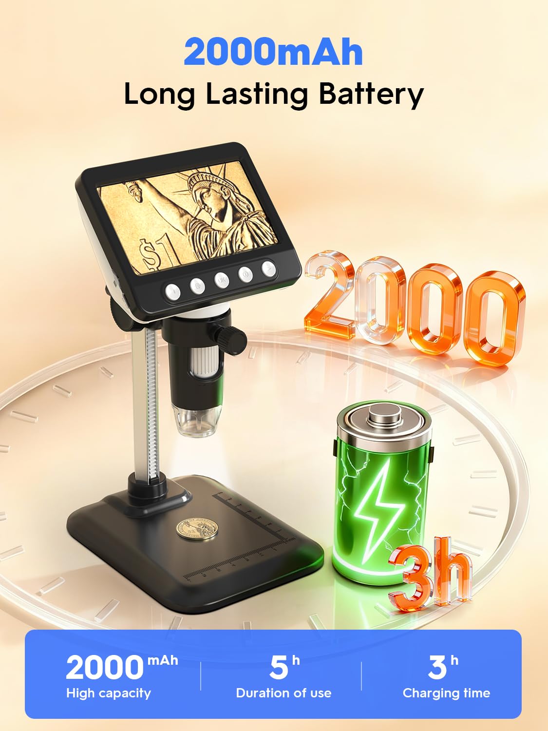 WKR Coin Microscope, 4.3" LCD USB Digital 1000X 1080P Coin Magnifier