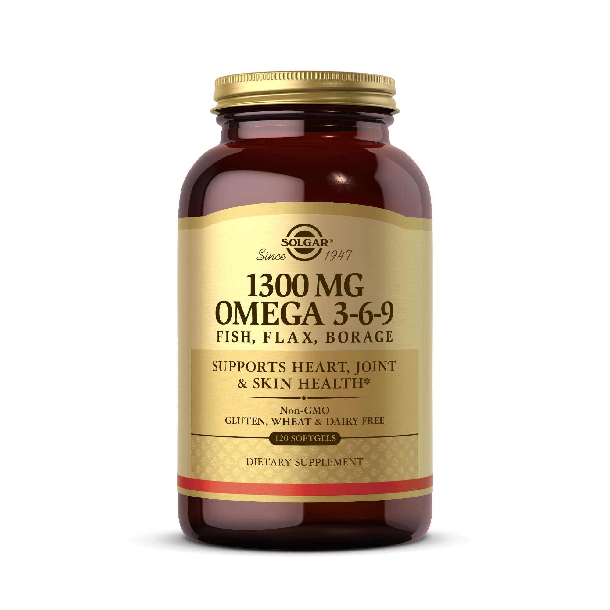 Solgar 1300 mg Omega 3-6-9, 120 Softgels - Fish Oil Supplement - Support for Joint & Skin Health - Includes Flaxseed & Borage - Contains EPA & DHA Omega 3 Fatty Acids - 40 Servings