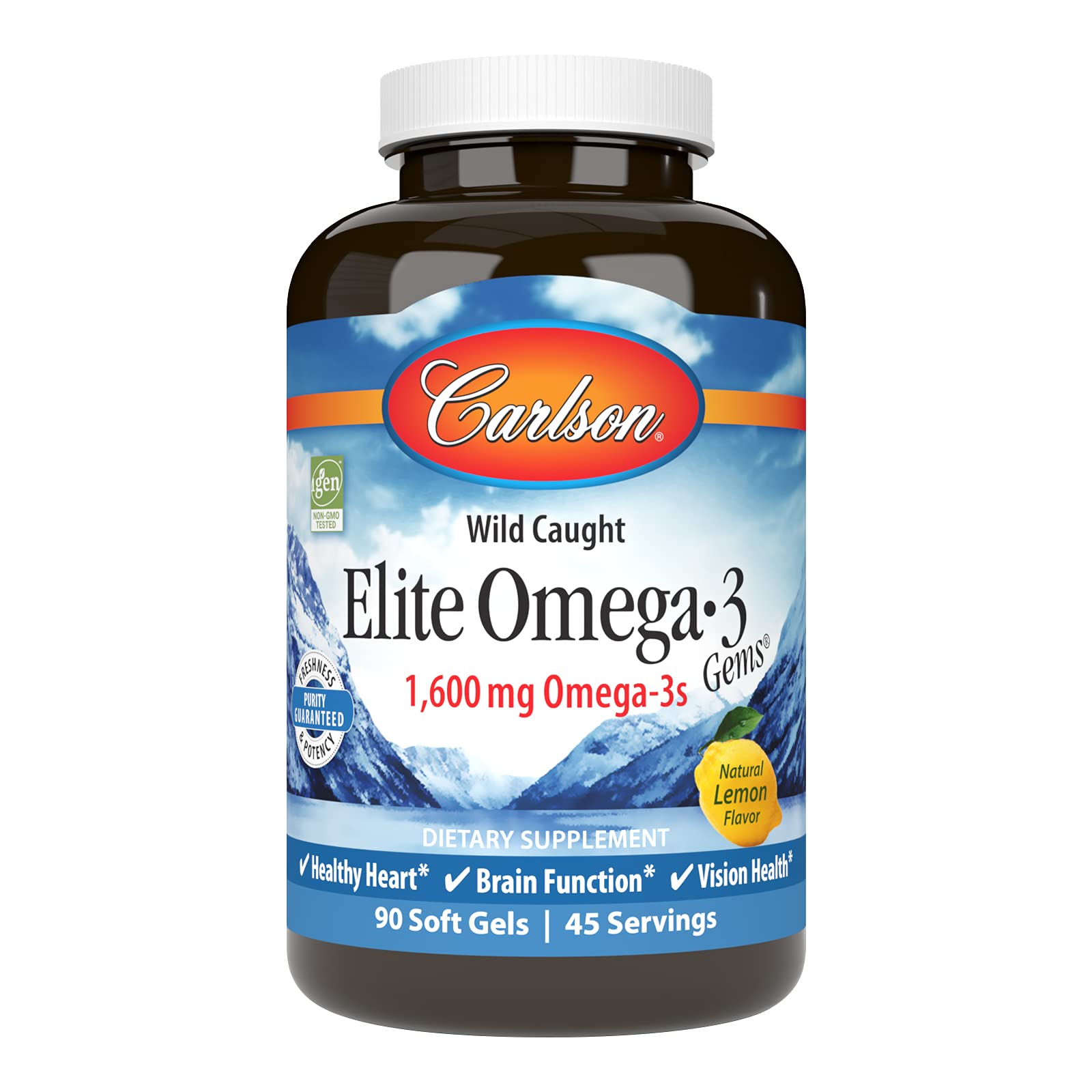Carlson Elite Omega-3 Gems, 1600 mg, From Norway, Lemon, 90 Softgels
