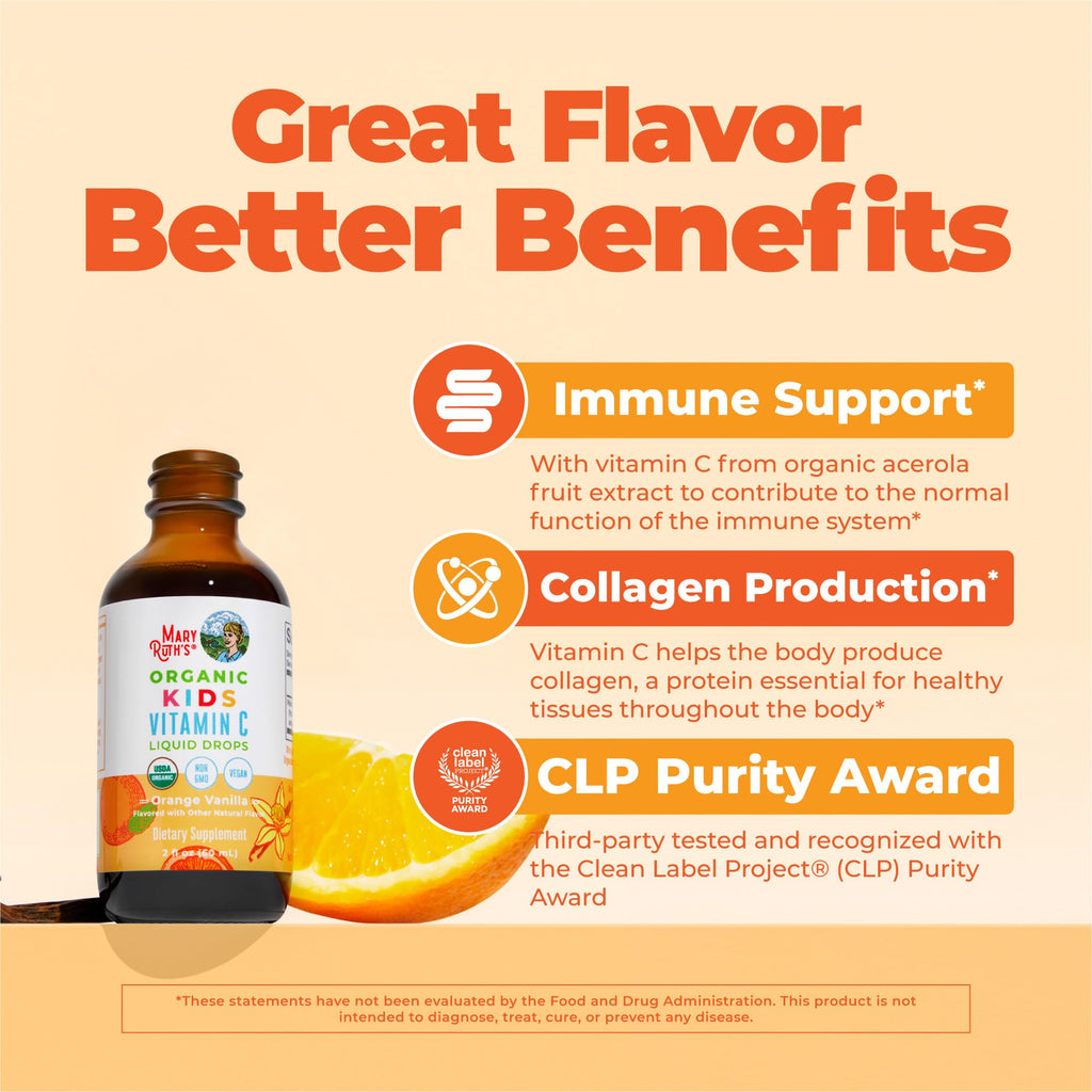 MARYRUTH'S USDA Organic Kids Vitamin C Liquid Drops, Orange Vanilla, 2 oz
