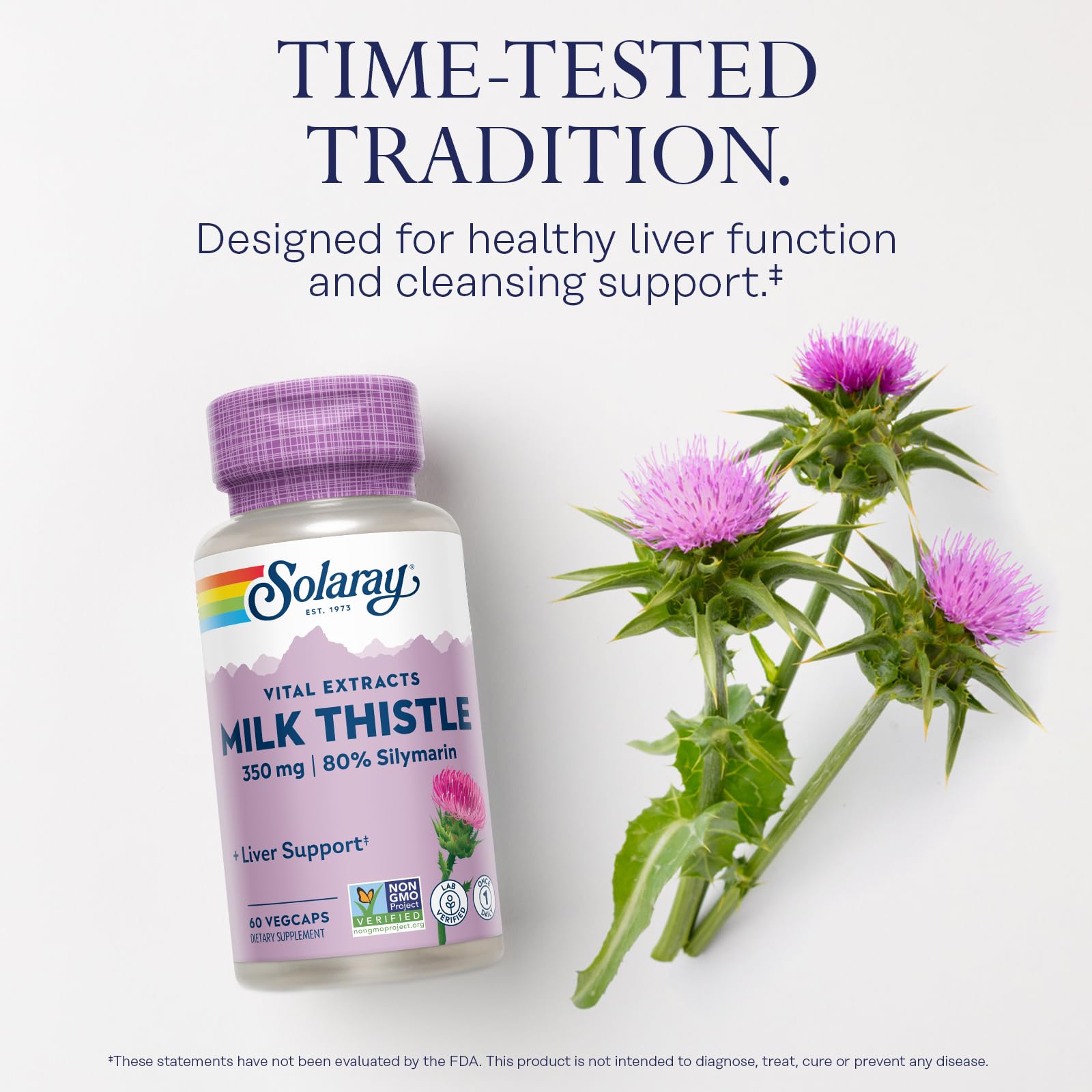 SOLARAY Milk Thistle Seed Extract 350 mg Guaranteed to Contain 80% Silymarin, Traditional Liver Support, Vegan & Lab Verified for Quality, 60 Servings, 60 VegCaps