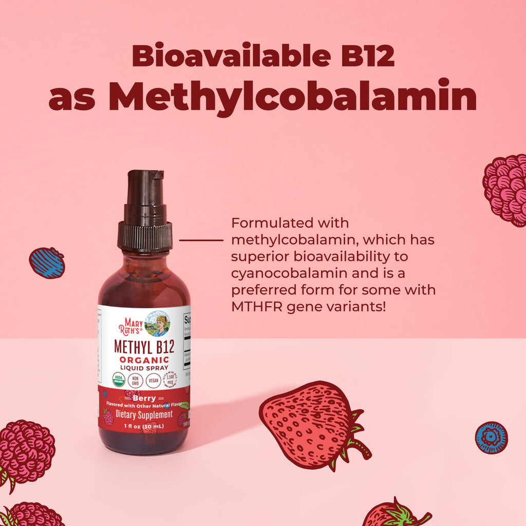 MARYRUTH'S Organic Methyl B12 Spray, 1,500 mcg B12 Per Serving, 1 Fl Oz