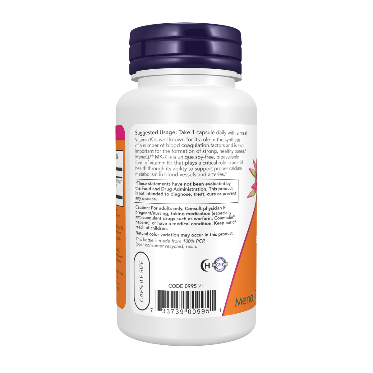 Now Foods Supplements, MK-7 Vitamin K-2 300 mcg, 120 Veg Capsules