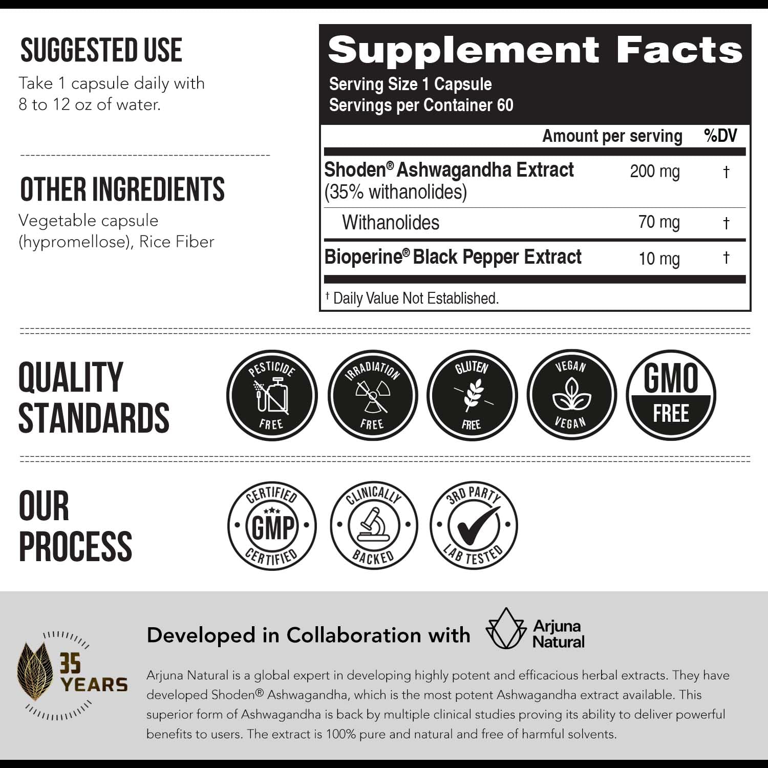 Ashwa-70®: Ashwagandha Extract - 35% Withanolides | Max Strength, Highest Withanolide Concentration - Mood & Performance - Enhanced Absorption with BioPerine® Black Pepper (60 Capsules)