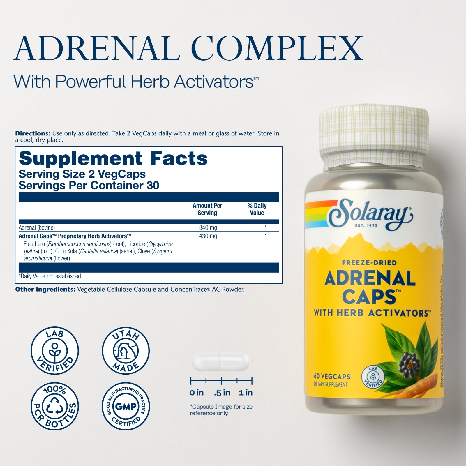 SOLARAY Adrenal Caps Freeze Dried, 60 VegCaps