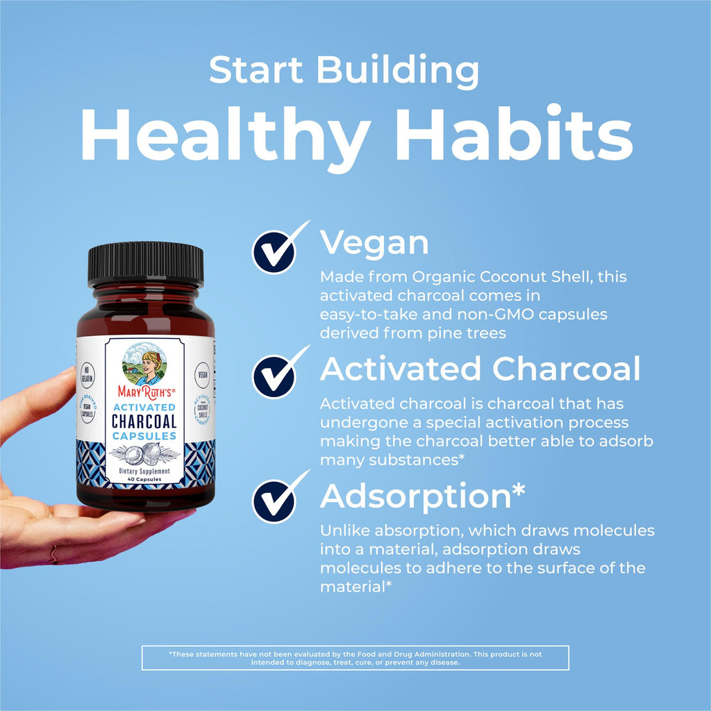 MARYRUTH'S Activated Charcoal Capsules, 950 mg, Non-GMO, Vegan, 40 Count